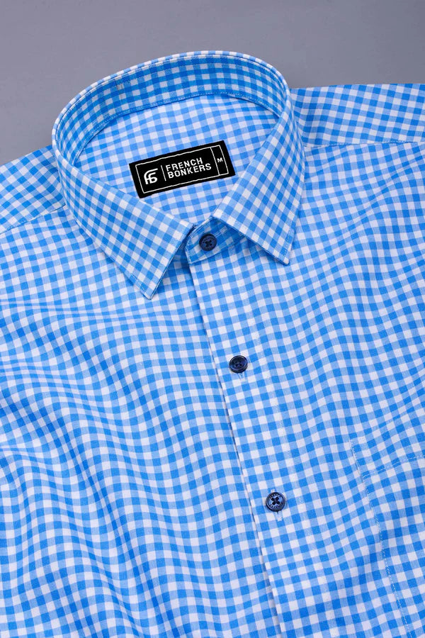Grevola Blue and White Check Cotton Shirt