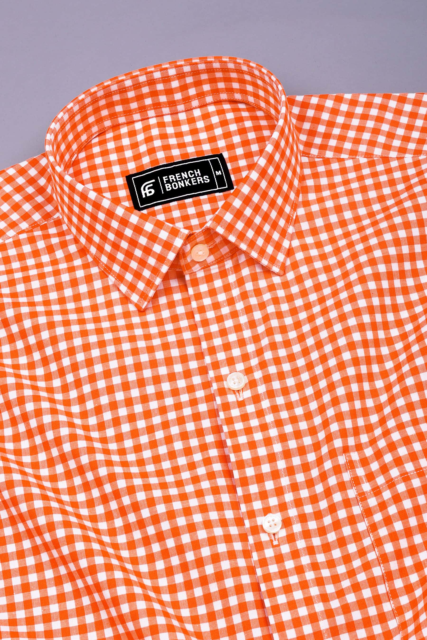 Grevola Orange and White Check Cotton Shirt