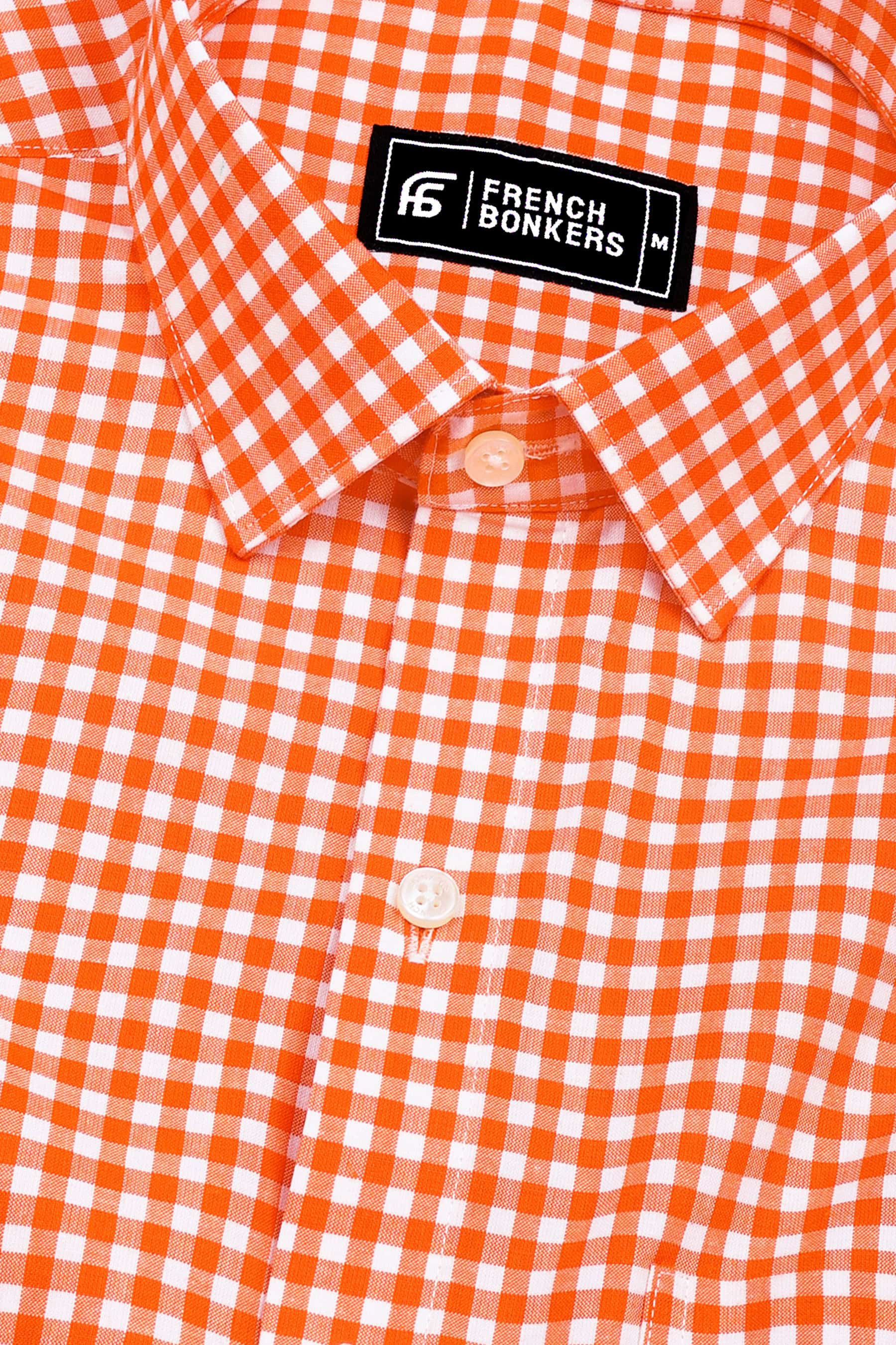 Grevola Orange and White Check Cotton Shirt