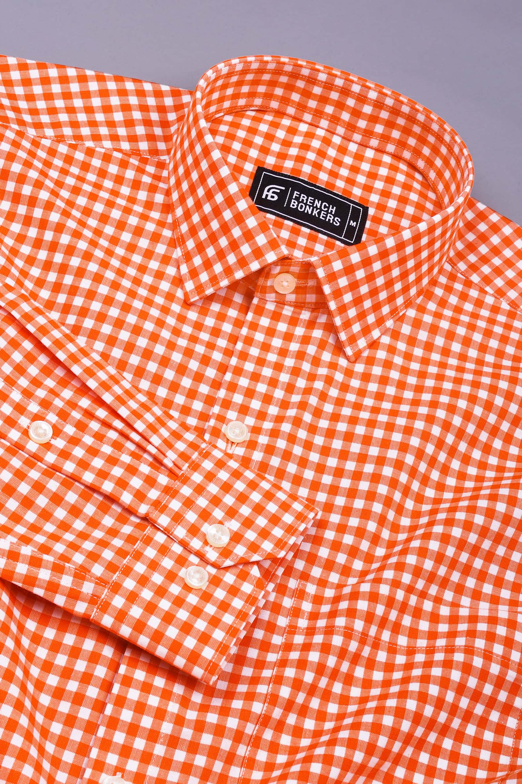 Grevola Orange and White Check Cotton Shirt