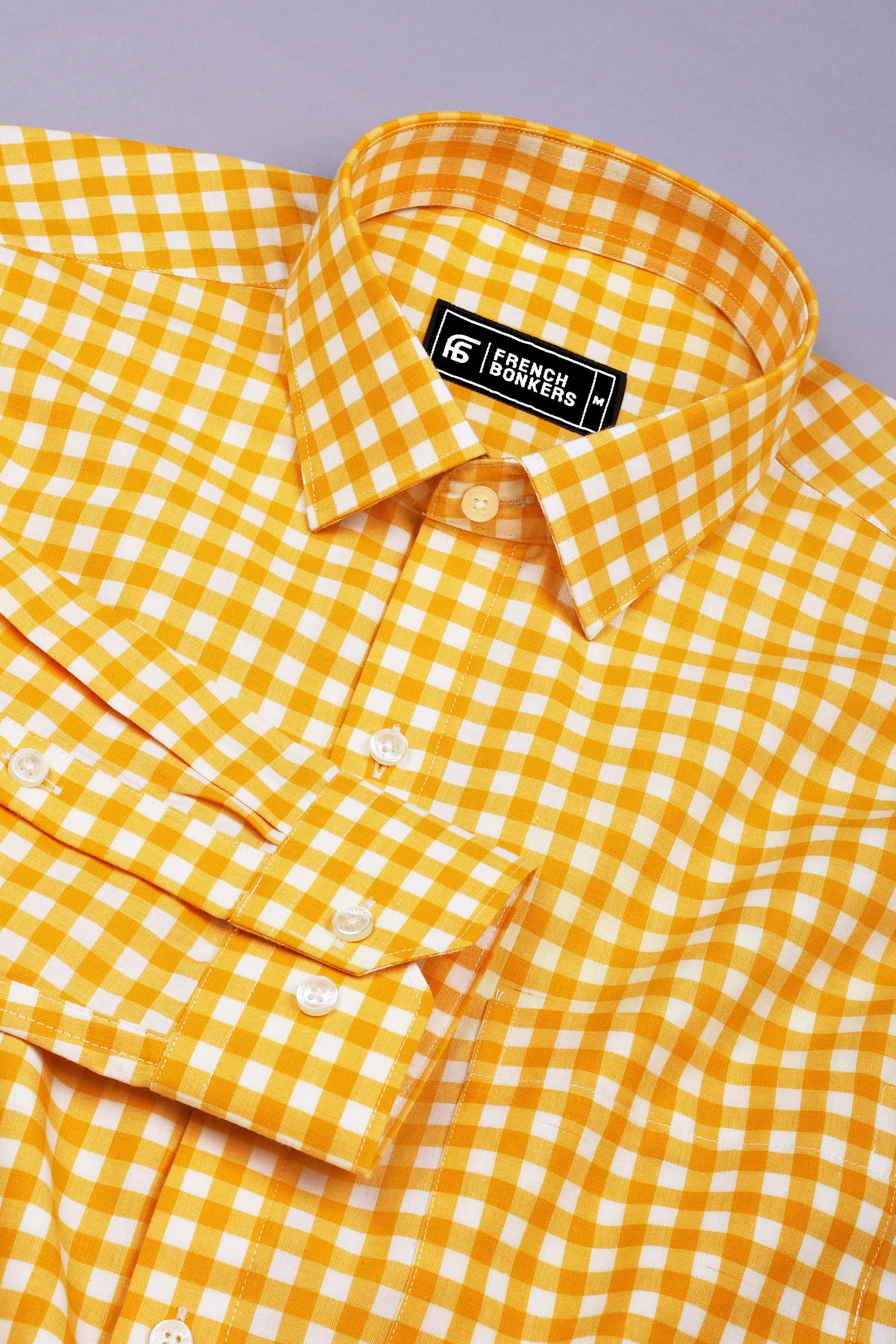 Glinver Yellow and White Gingham Check Cotton Shirt