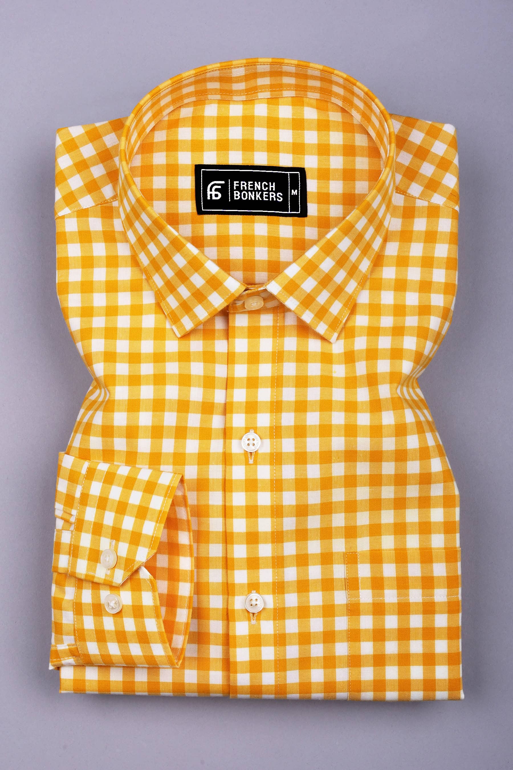 Glinver Yellow and White Gingham Check Cotton Shirt