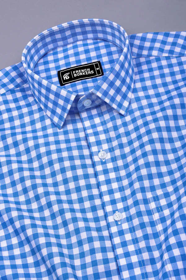 Ginger Blue and White Gingham Check Cotton Shirt