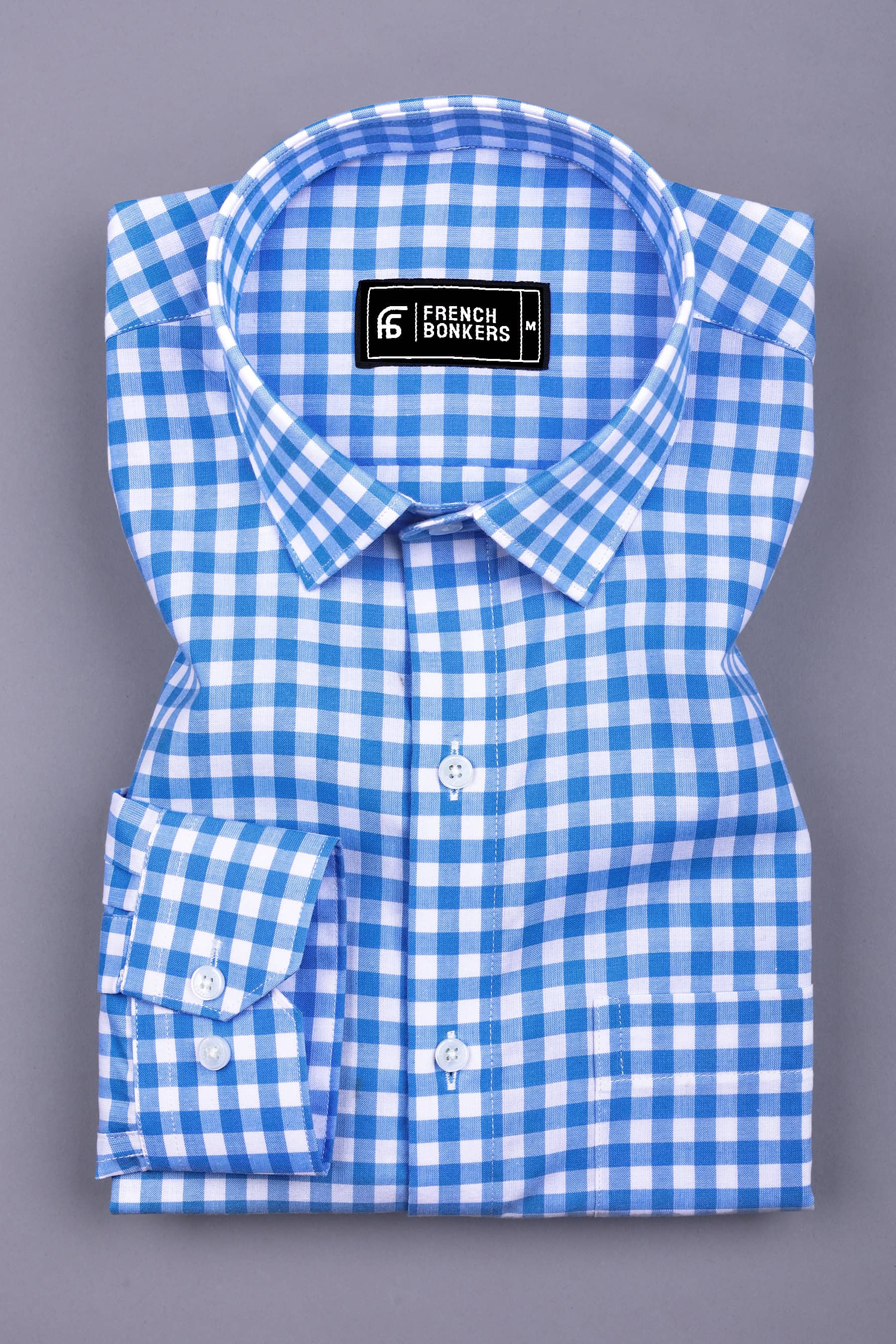 Ginger Blue and White Gingham Check Cotton Shirt