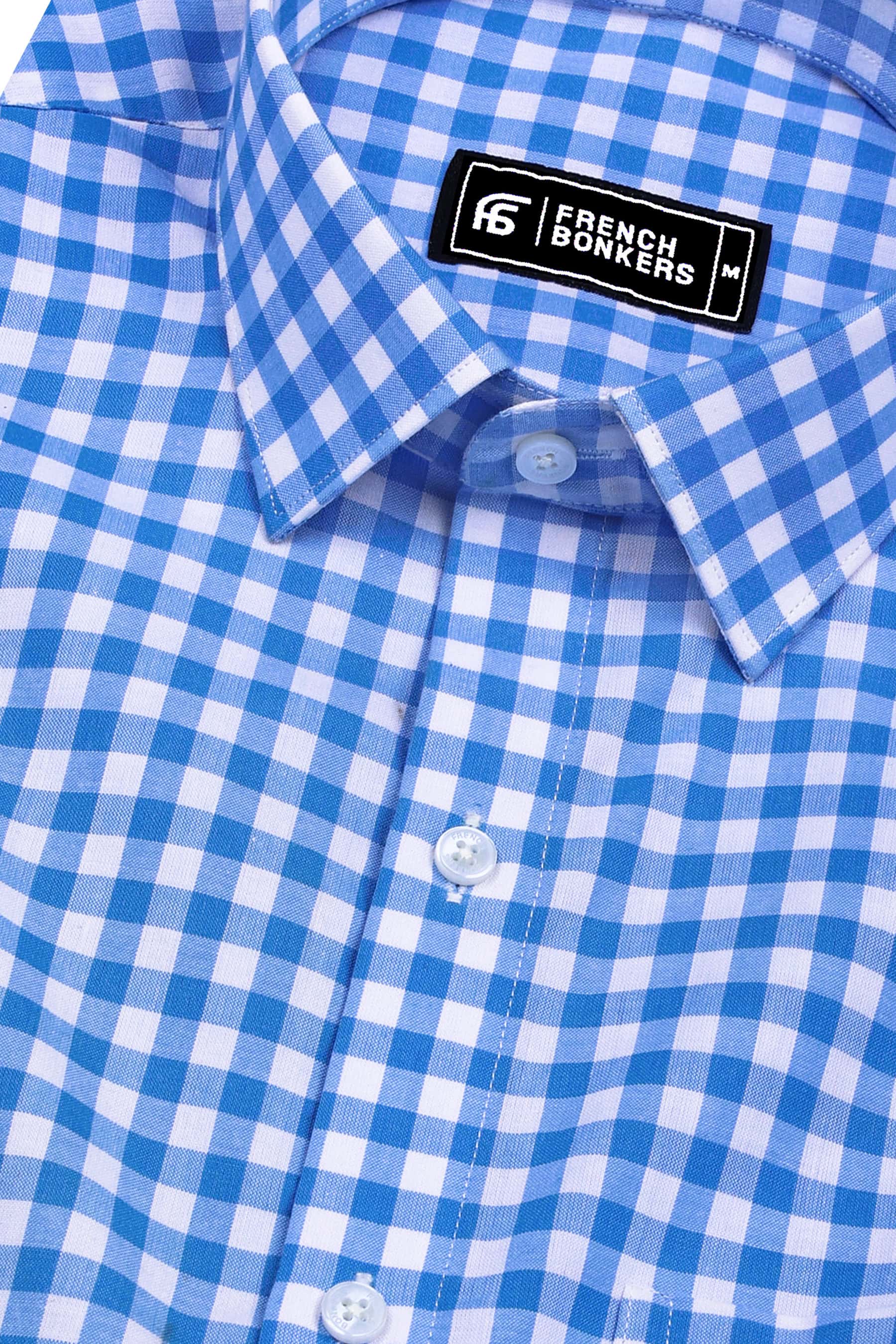Ginger Blue and White Gingham Check Cotton Shirt