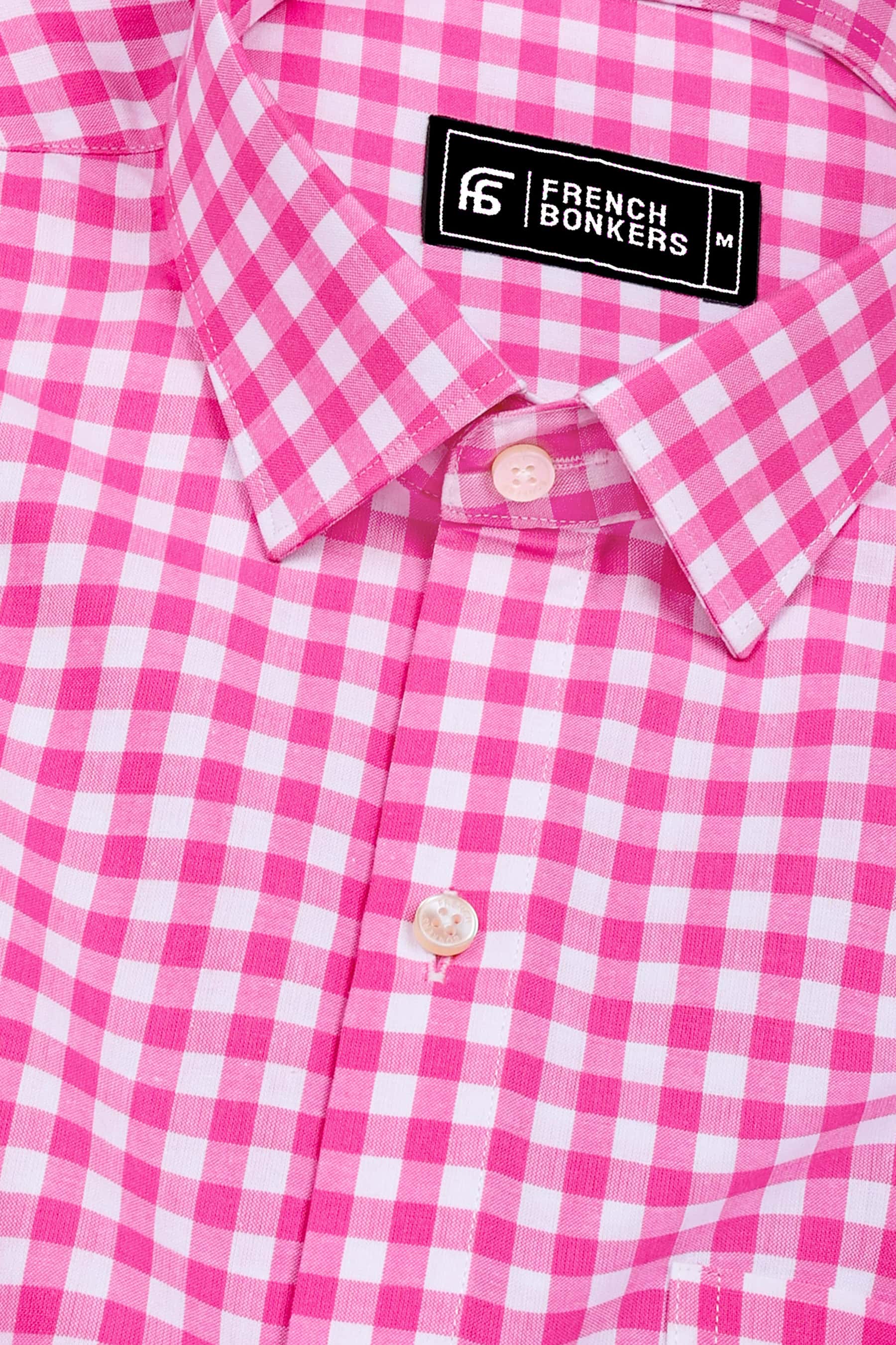 Ginger Pink and White Gingham Check Cotton Shirt