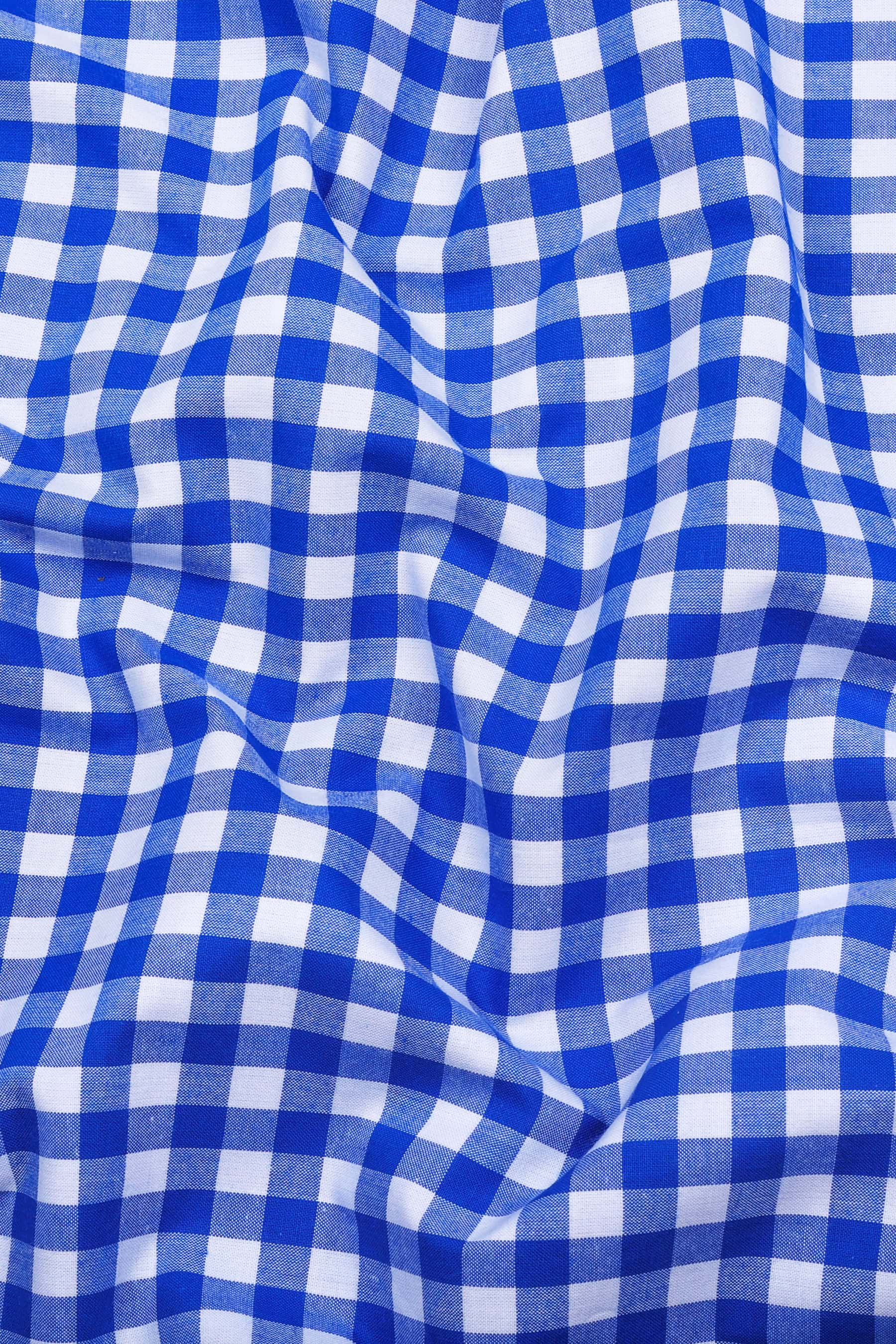 Glinver Blue and White Gingham Check Cotton Shirt