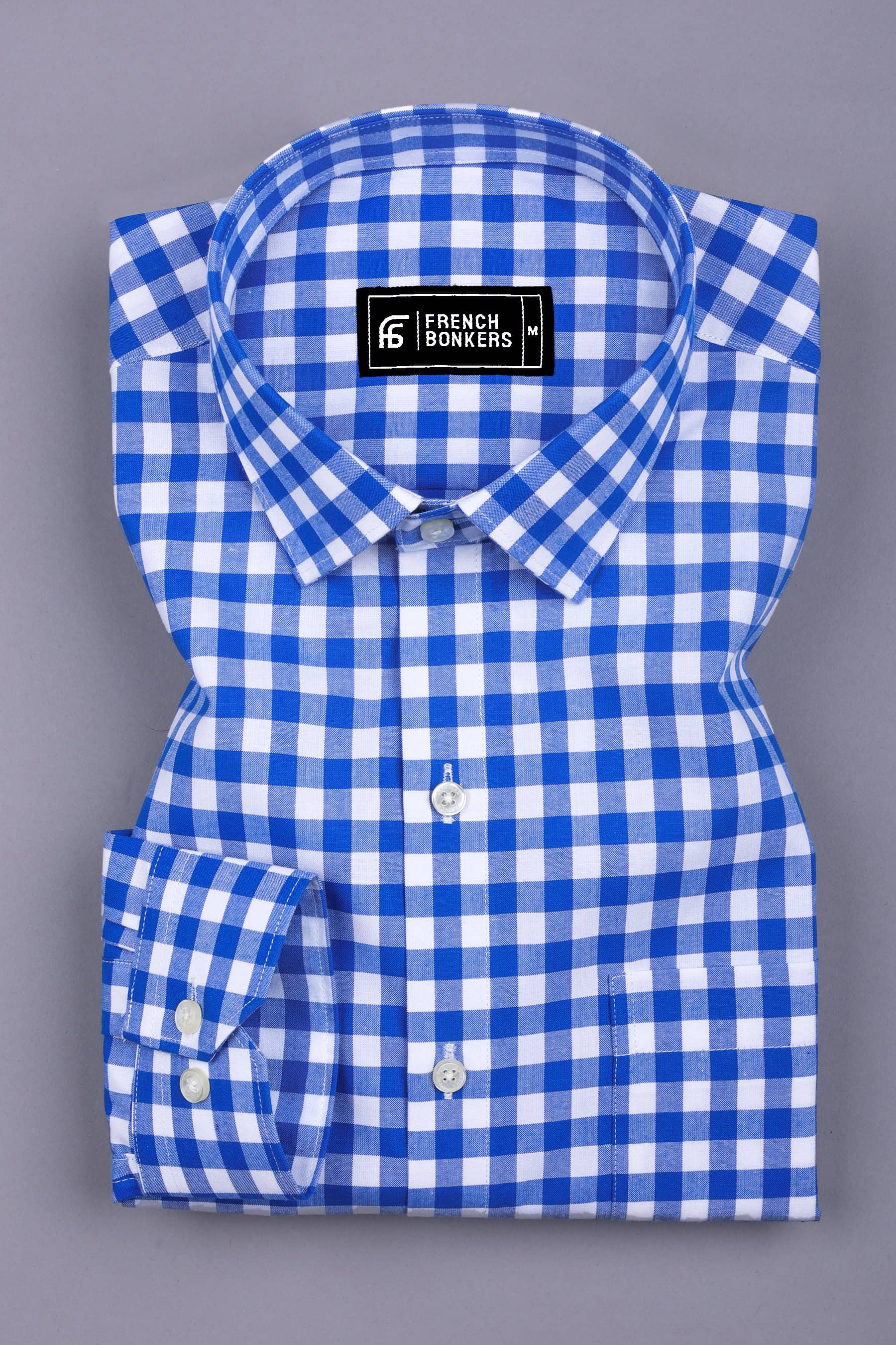 Glinver Blue and White Gingham Check Cotton Shirt