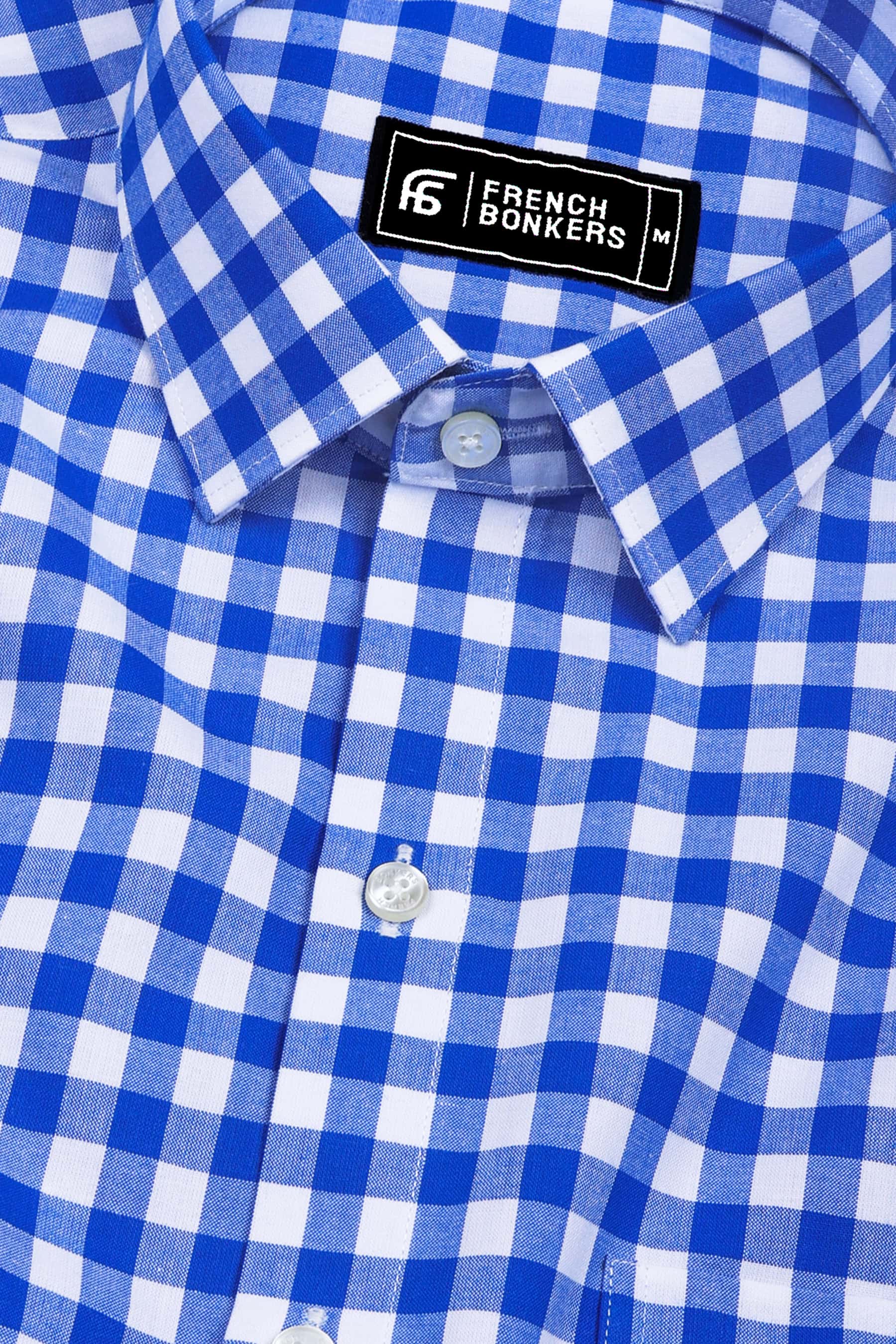 Glinver Blue and White Gingham Check Cotton Shirt