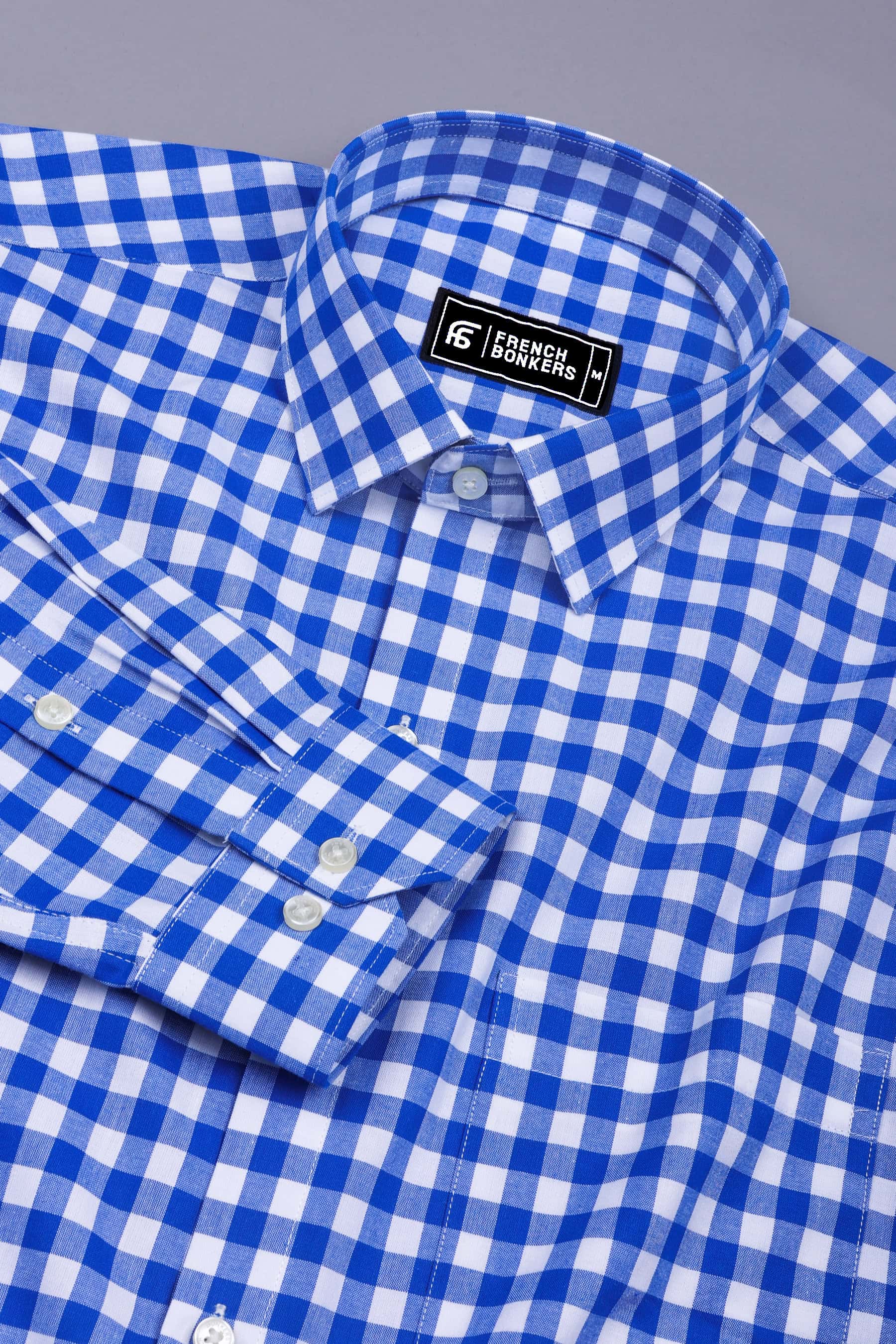 Glinver Blue and White Gingham Check Cotton Shirt