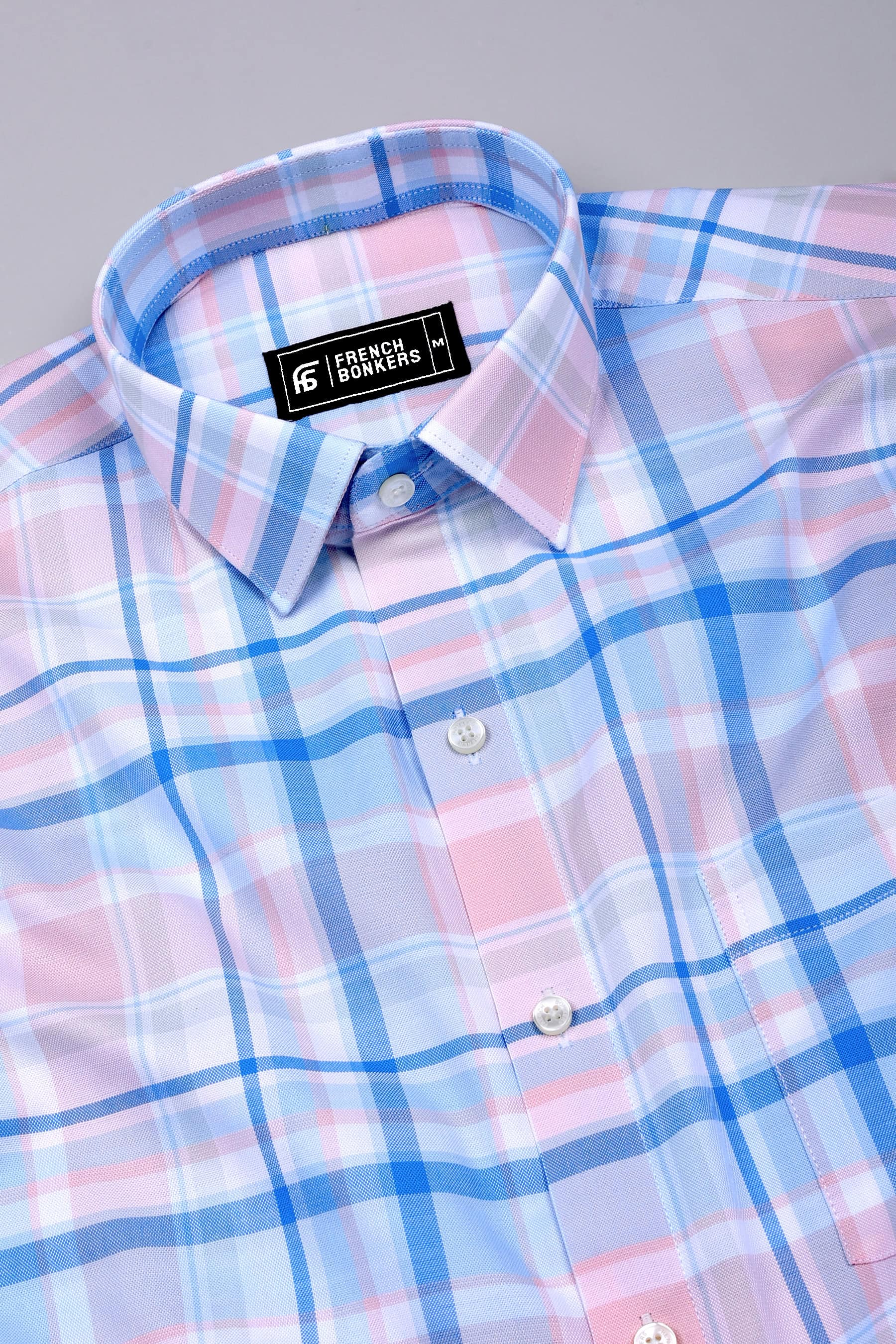 Brisca Blue and Pink Gentle Check Cotton Shirt