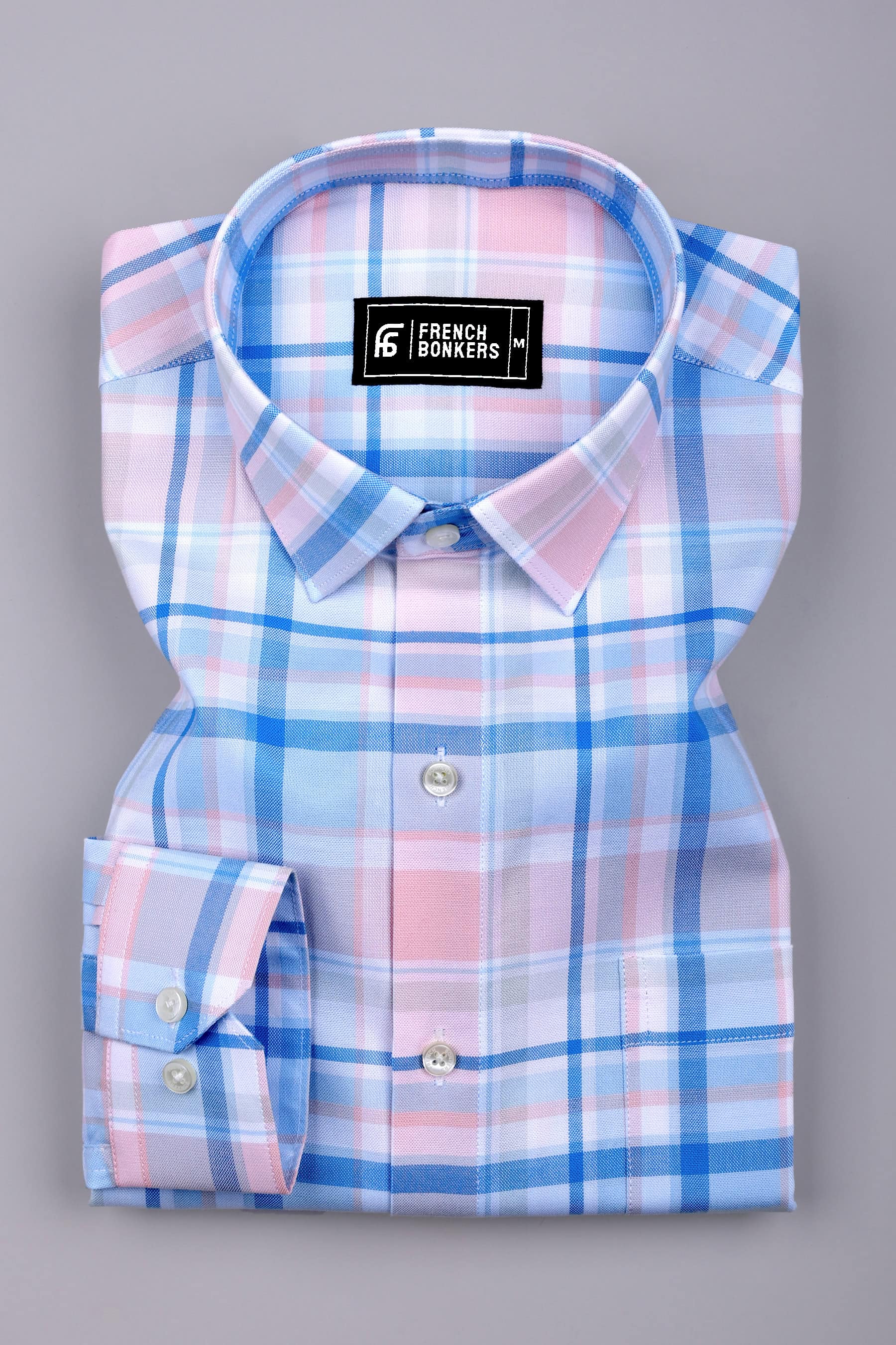 Brisca Blue and Pink Gentle Check Cotton Shirt