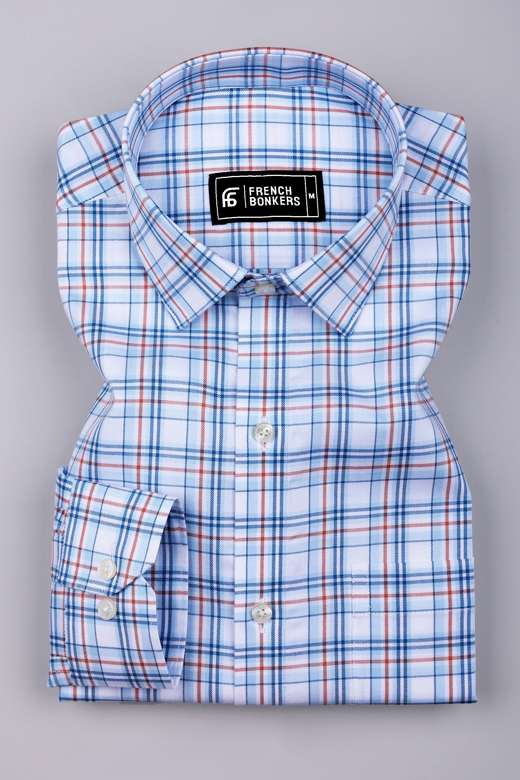 Skynex Blue and Orange Twill Check Cotton Shirt