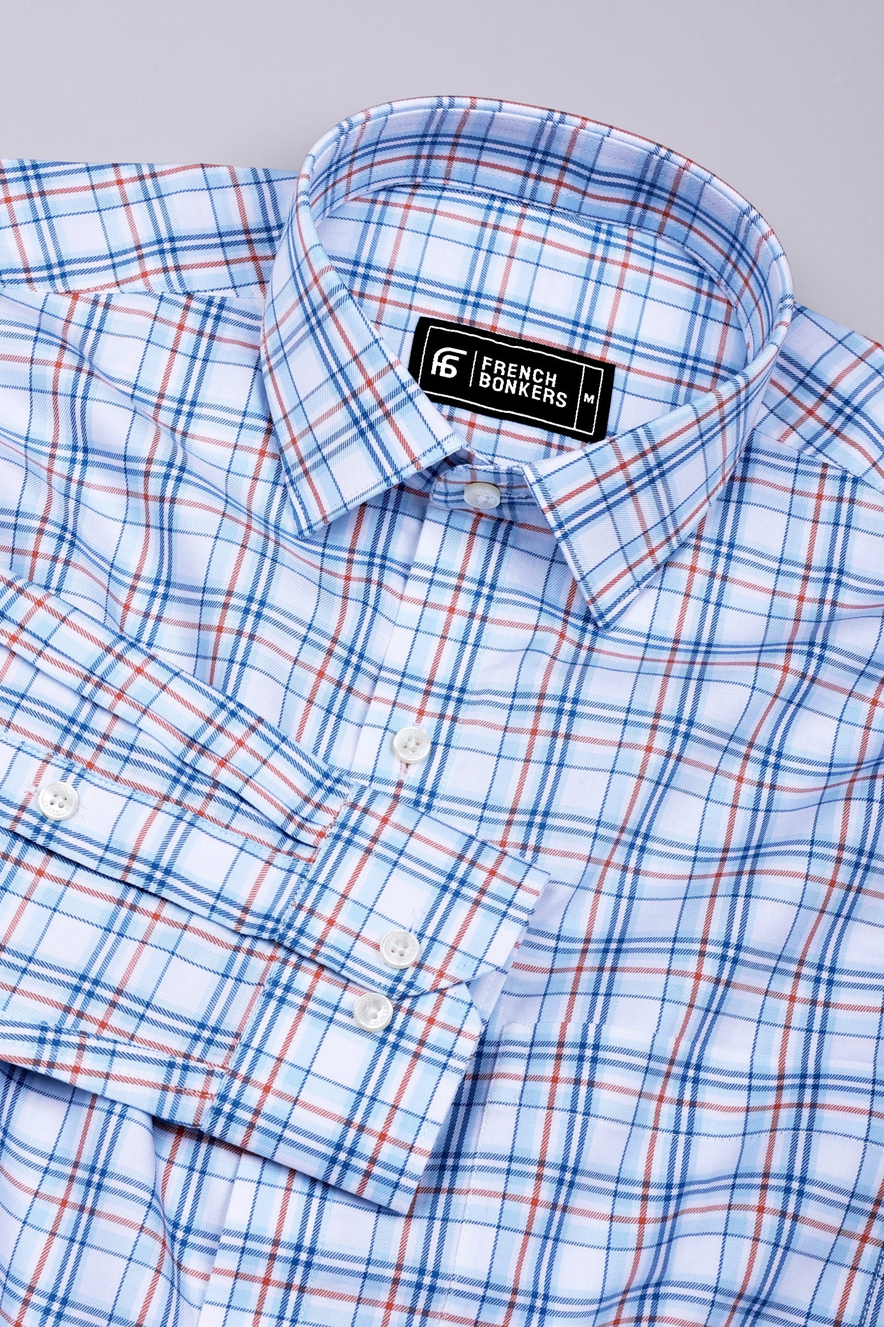 Skynex Blue and Orange Twill Check Cotton Shirt