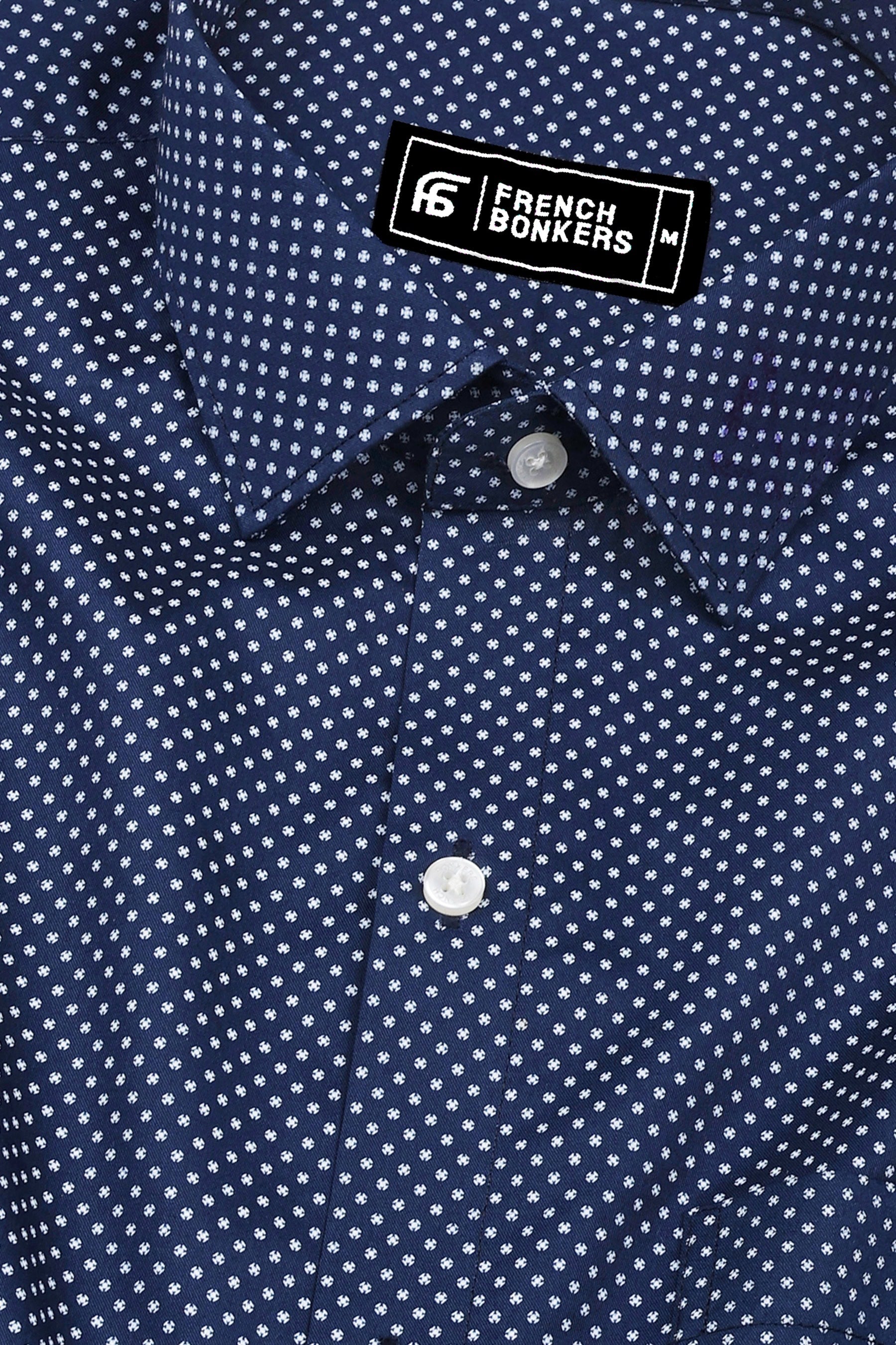 Spinex Navyblue with White Micro Dot Printed Cotton Shirt