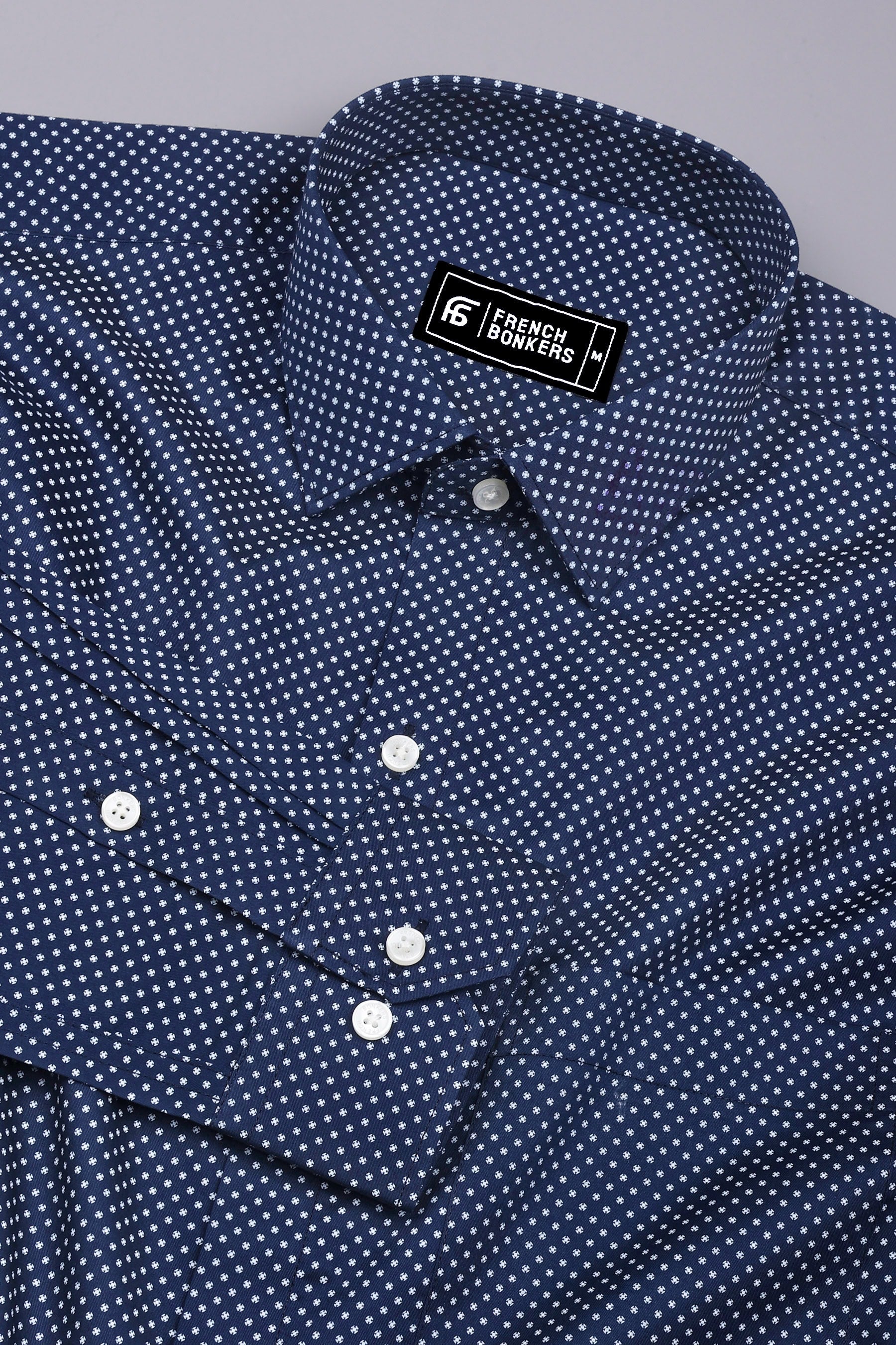 Spinex Navyblue with White Micro Dot Printed Cotton Shirt