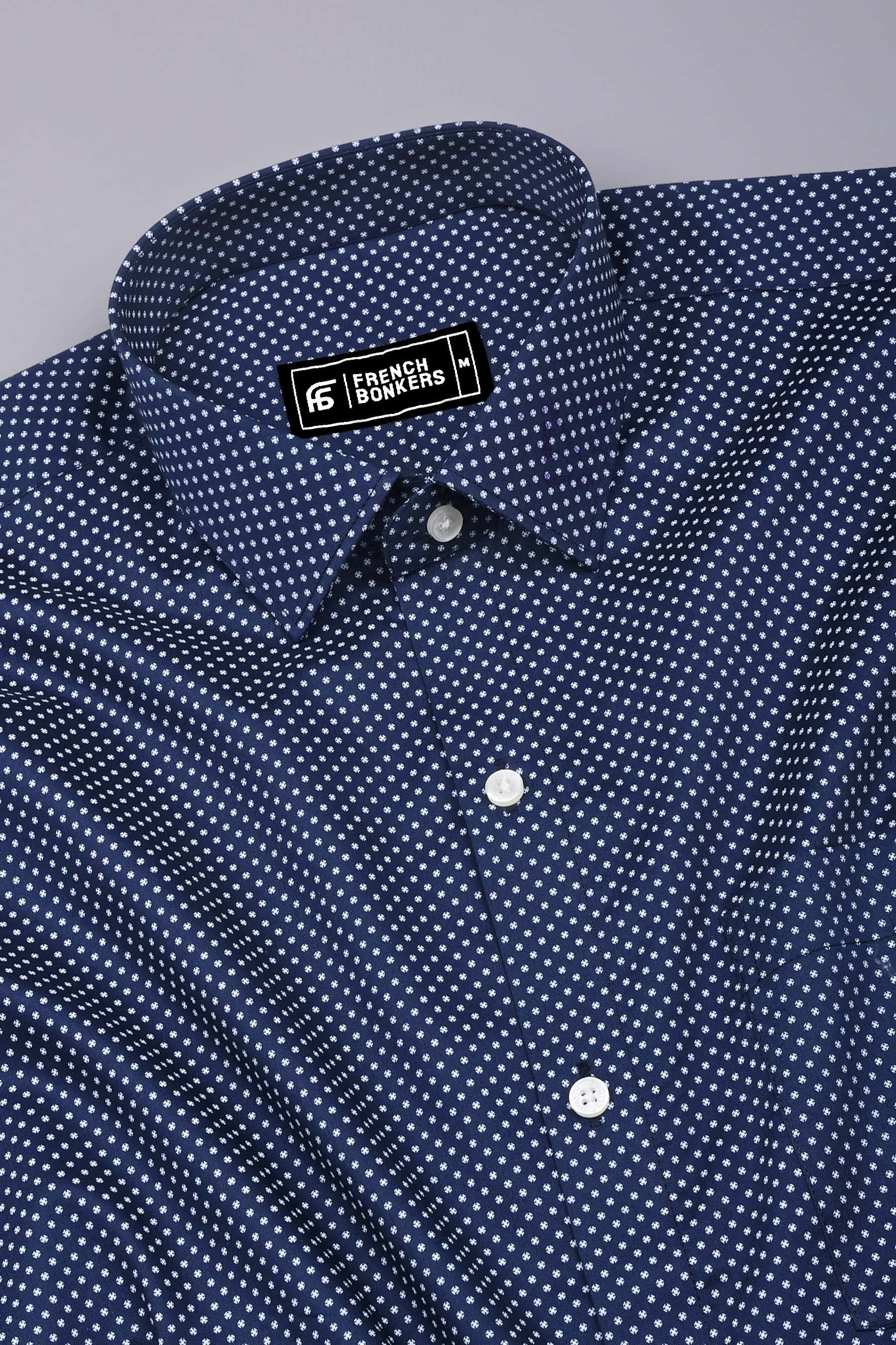 Spinex Navyblue with White Micro Dot Printed Cotton Shirt
