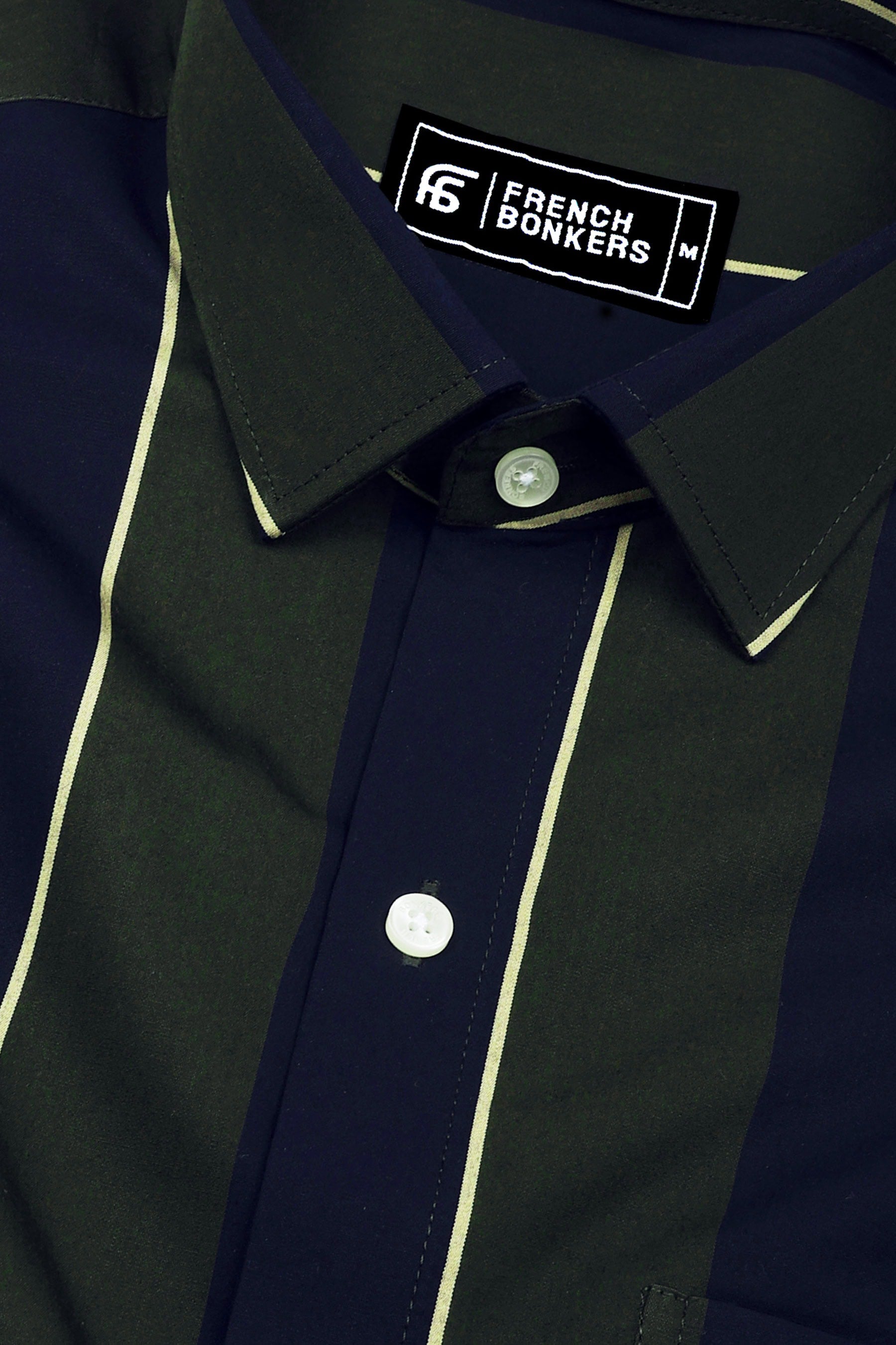 Kelvon Olive Green and Black Striped Cotton Shirt