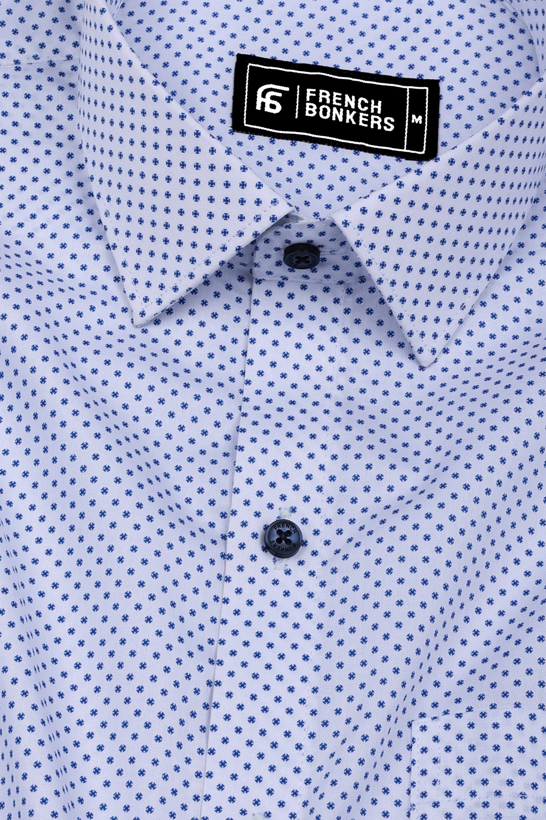 Spinex White with Blue Micro Dot Printed Cotton Shirt