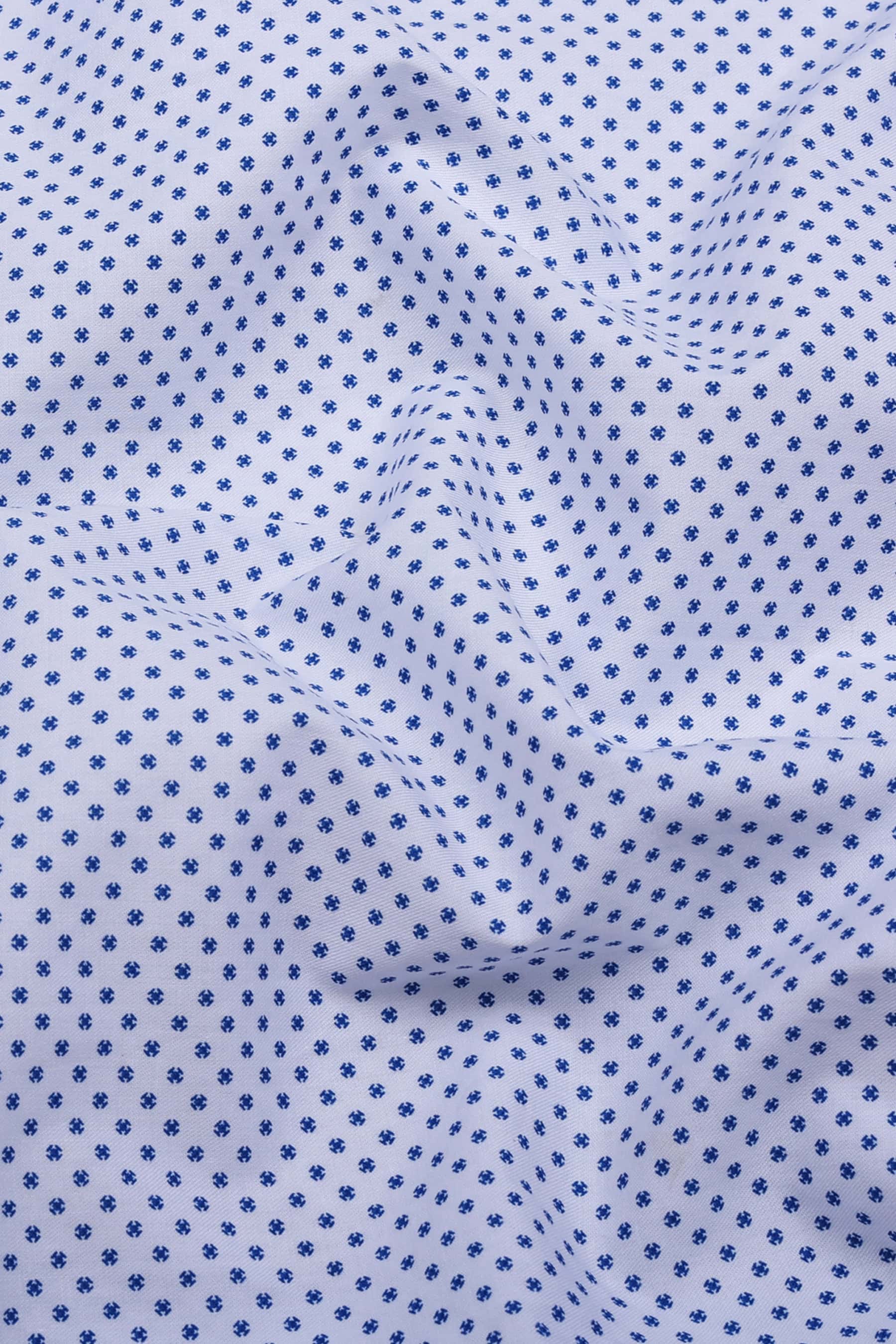 Spinex White with Blue Micro Dot Printed Cotton Shirt