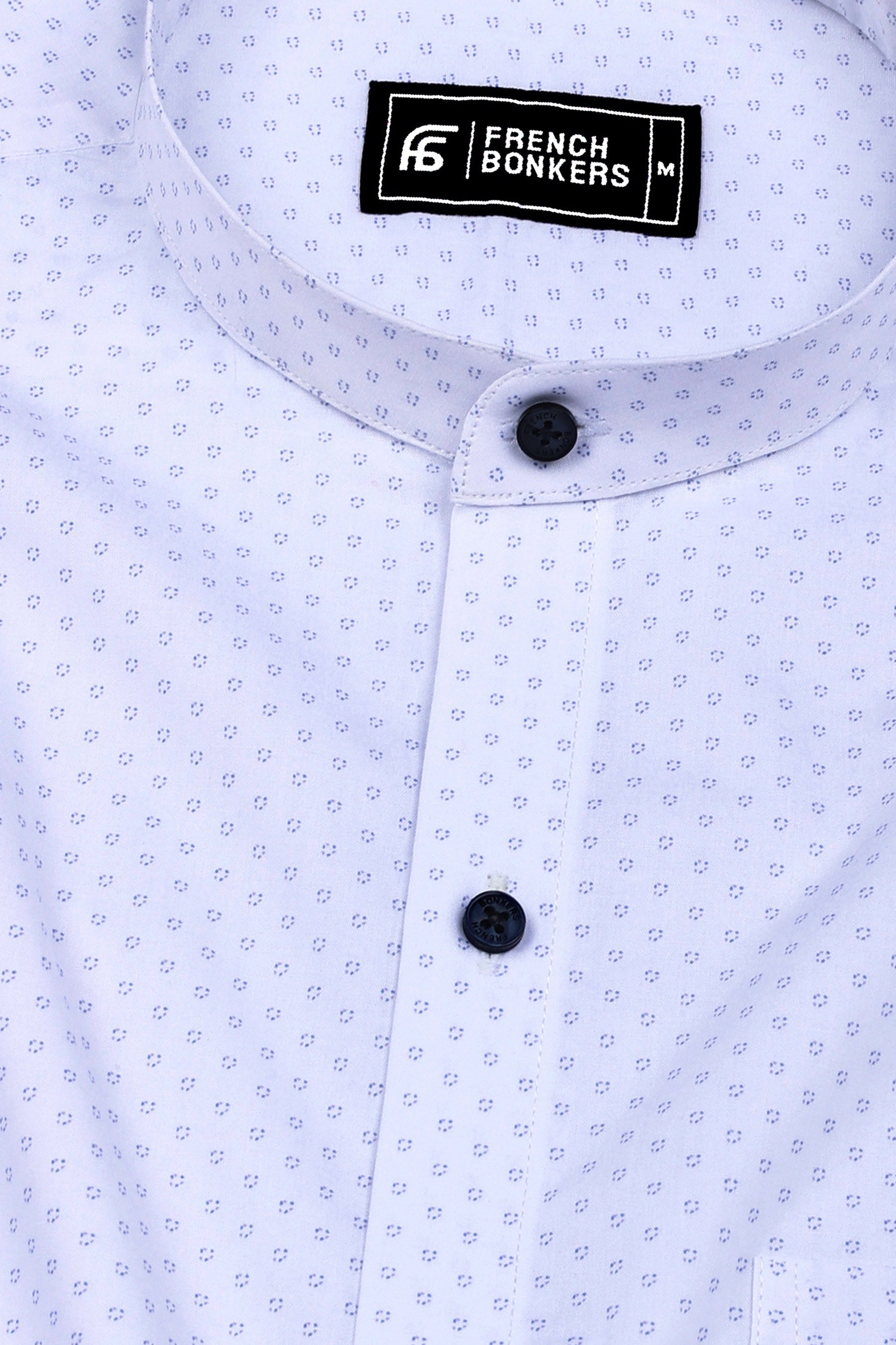 Sivra White with Micro Blue Circle Printed Cotton Shirt