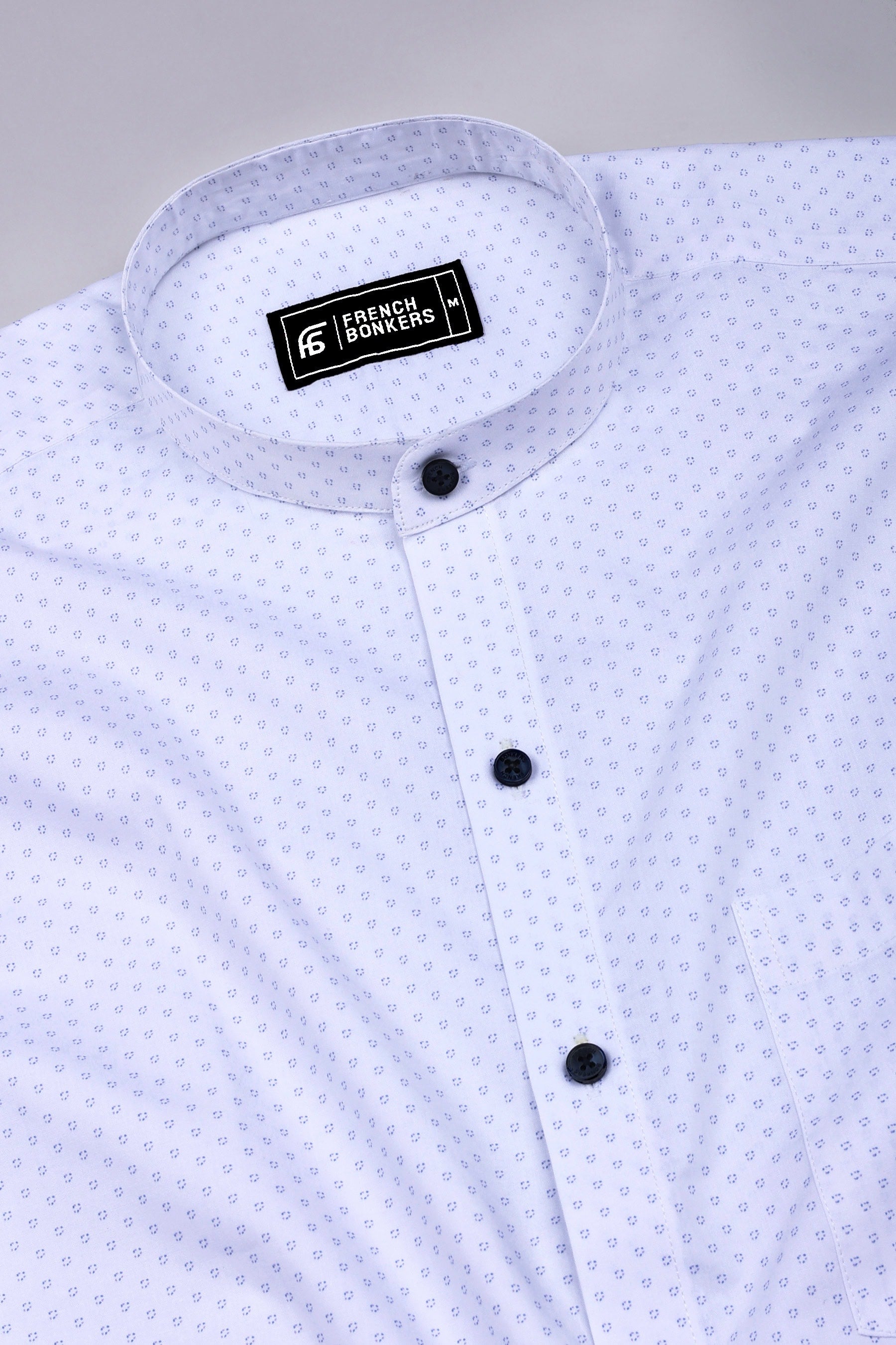 Sivra White with Micro Blue Circle Printed Cotton Shirt