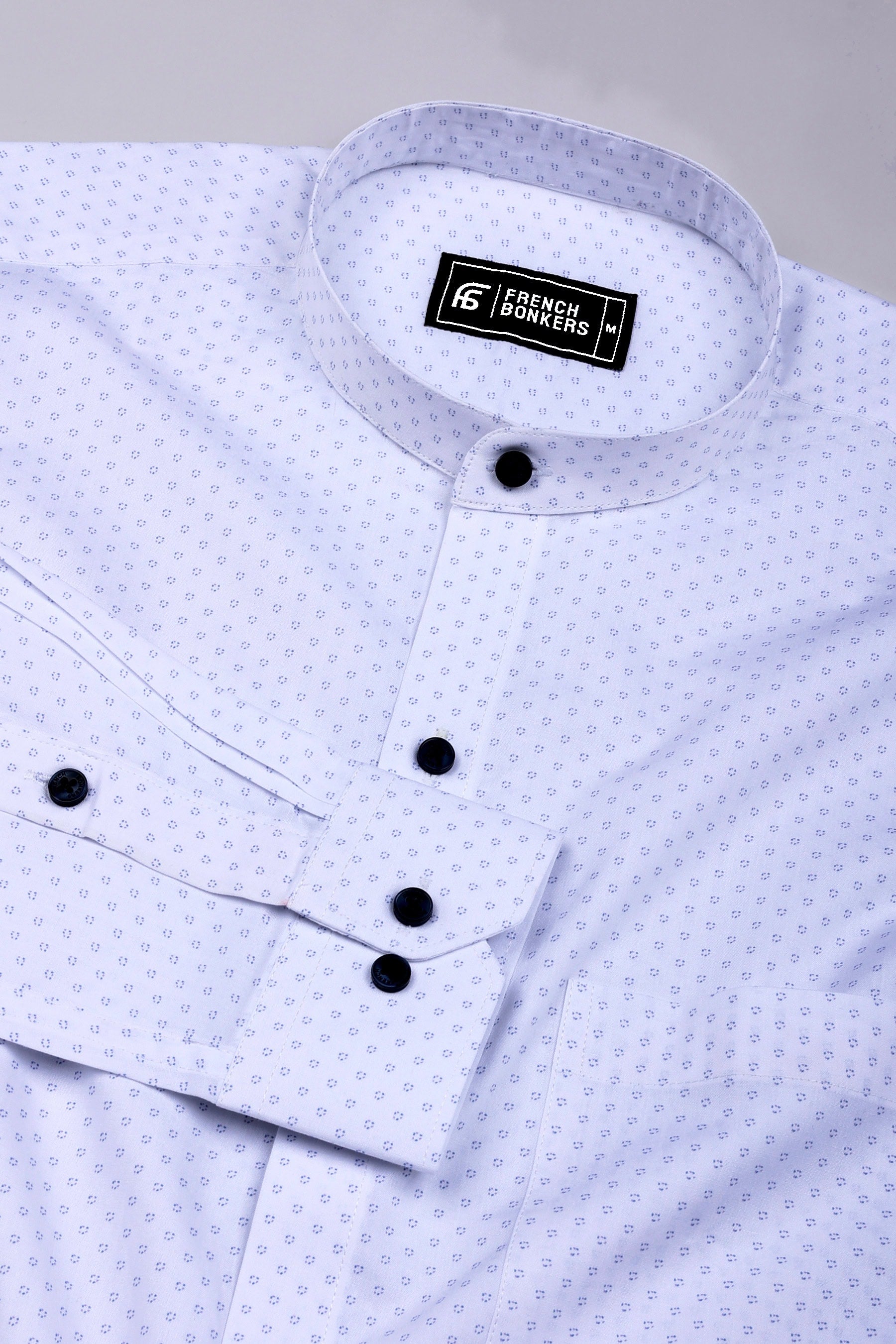 Sivra White with Micro Blue Circle Printed Cotton Shirt