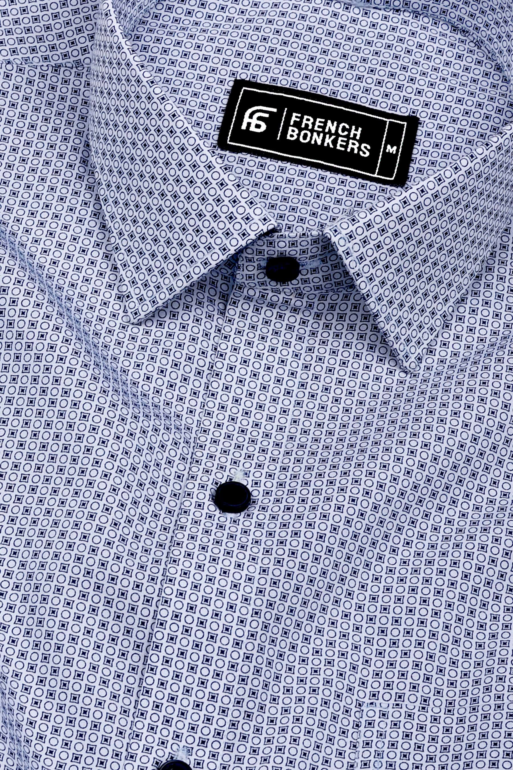 Chalk White with Navy Microform Printed Cotton Shirt