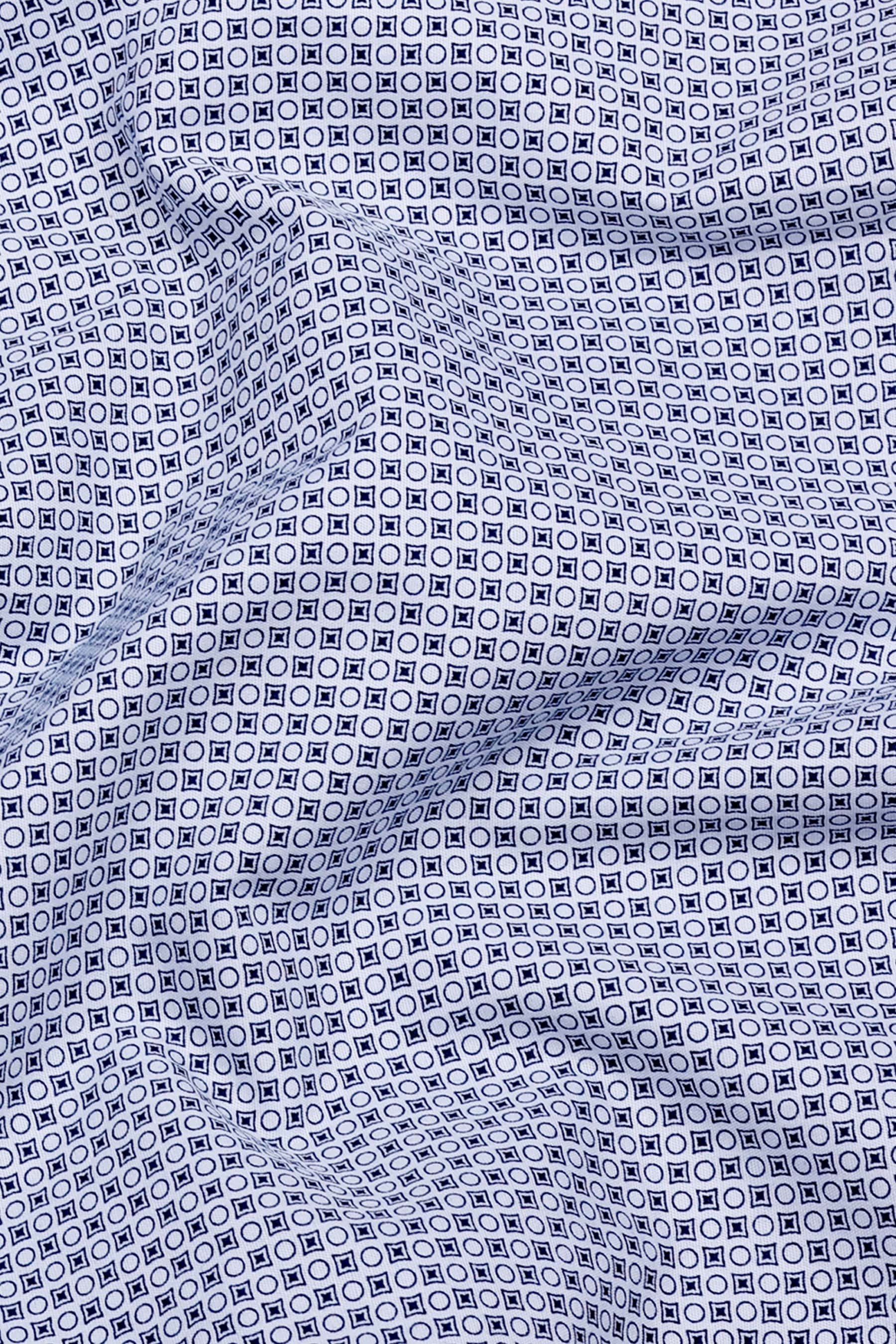 Chalk White with Navy Microform Printed Cotton Shirt