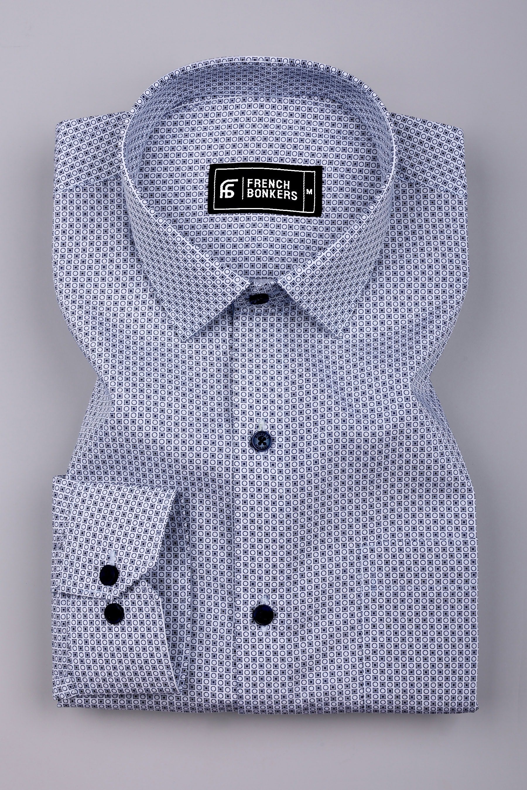 Chalk White with Navy Microform Printed Cotton Shirt