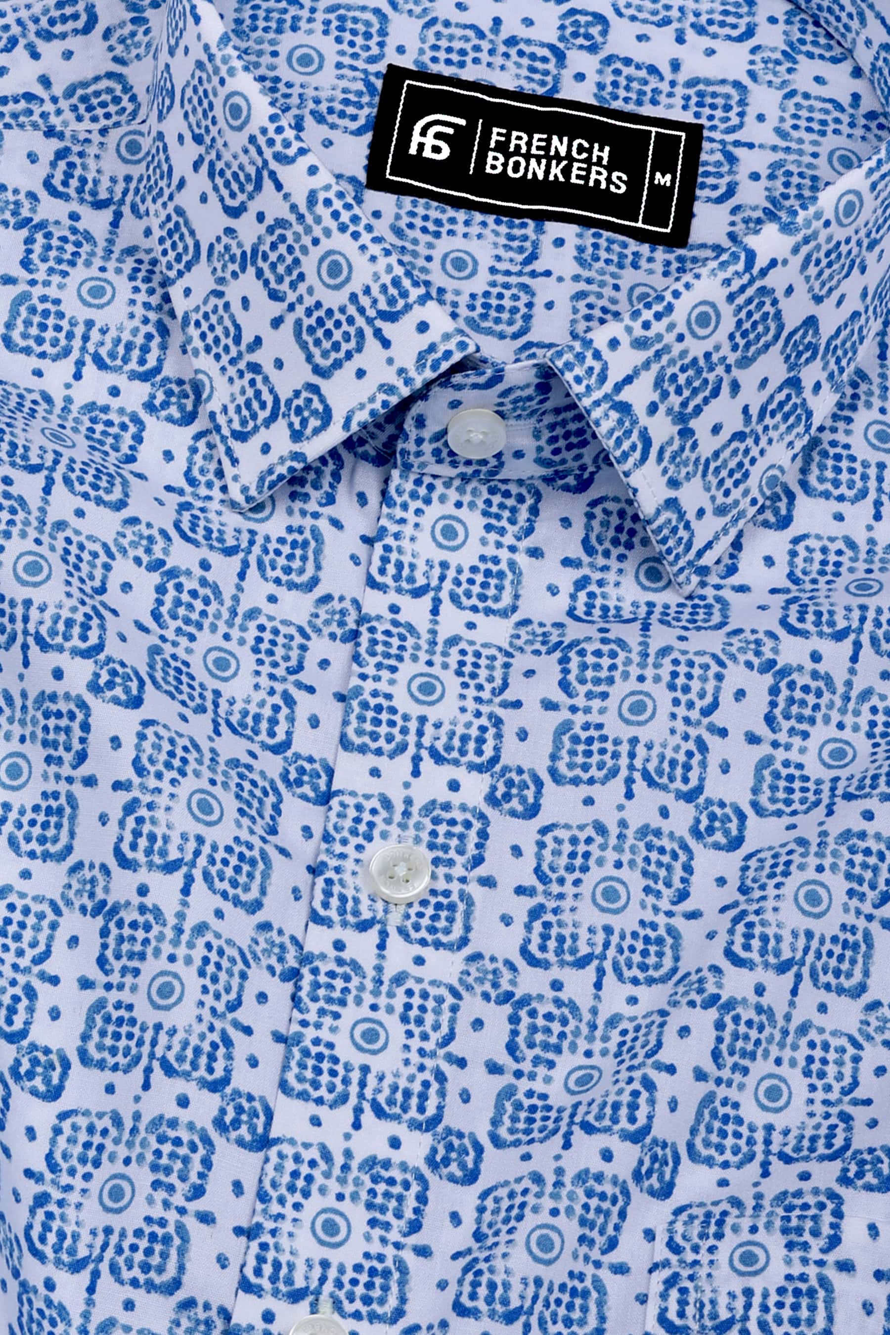 Frostiq White with Blue Icon Dot Printed Cotton Shirt