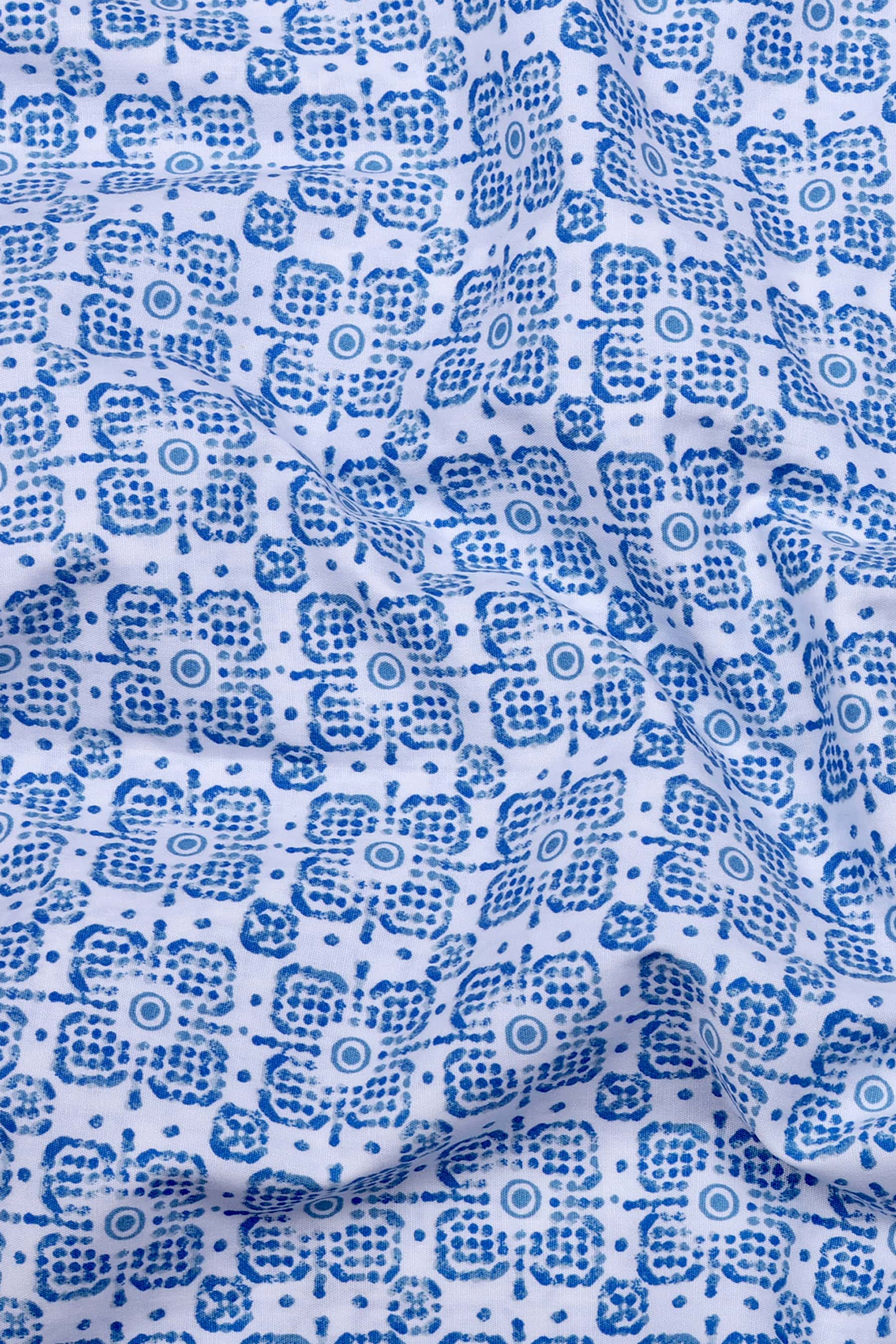 Frostiq White with Blue Icon Dot Printed Cotton Shirt