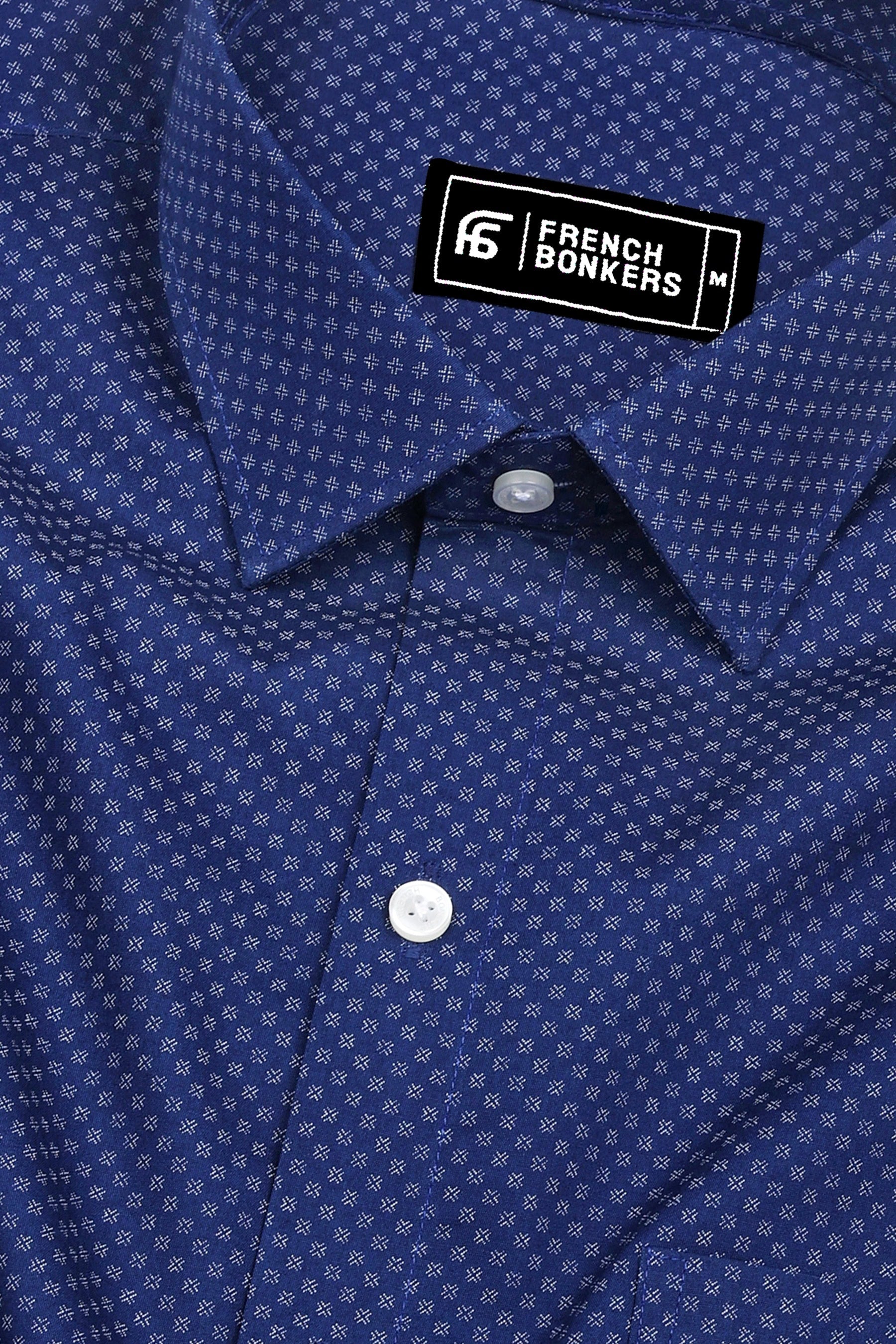 Twixel NavyBlue Micro Cross Printed Cotton Shirt