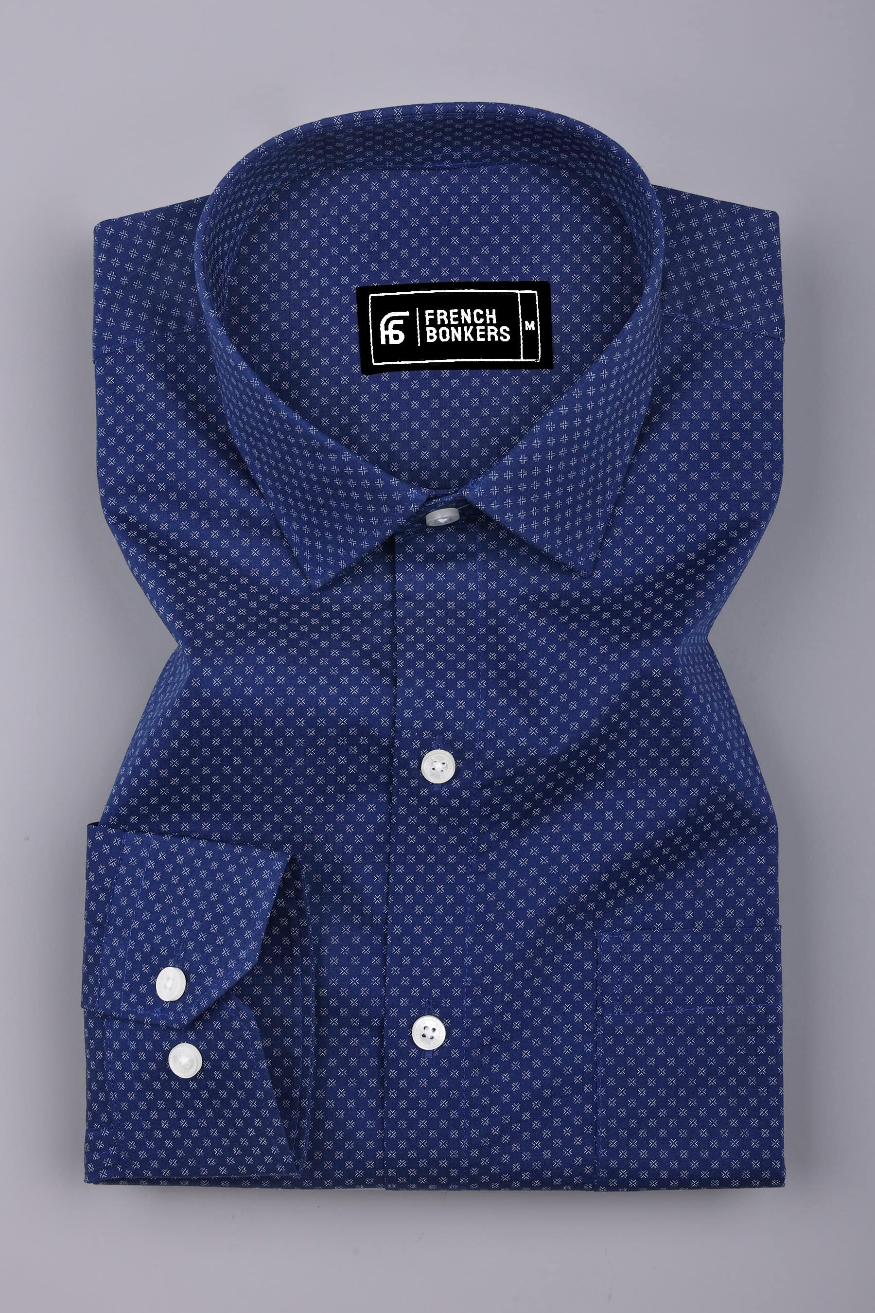 Twixel NavyBlue Micro Cross Printed Cotton Shirt