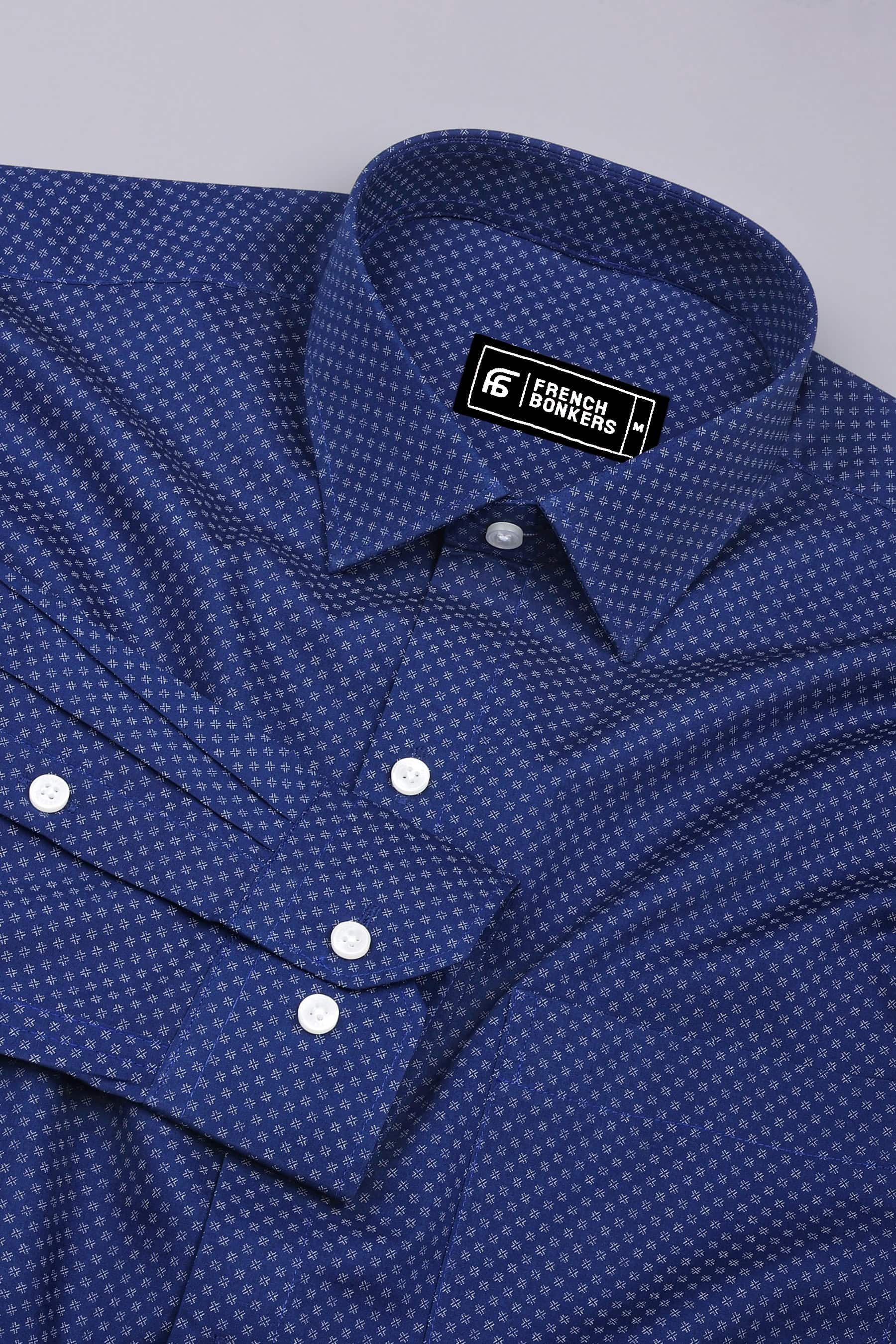 Twixel NavyBlue Micro Cross Printed Cotton Shirt