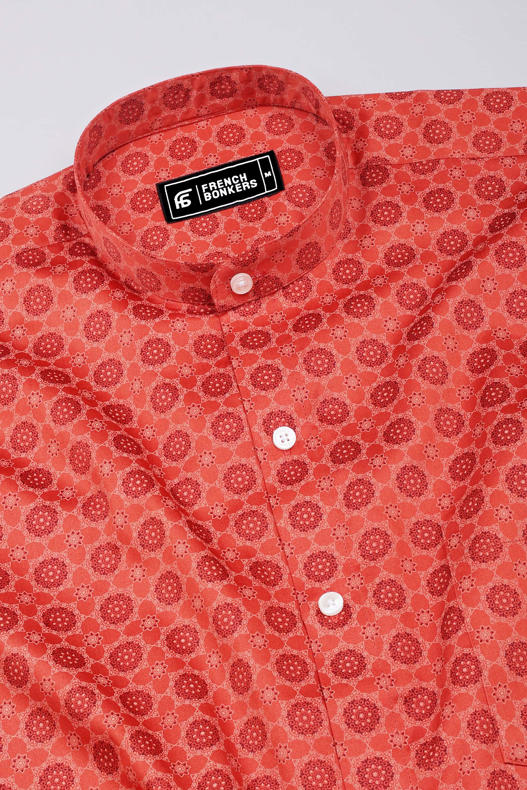 Rust Orange Mehndi Art Cotton Shirt