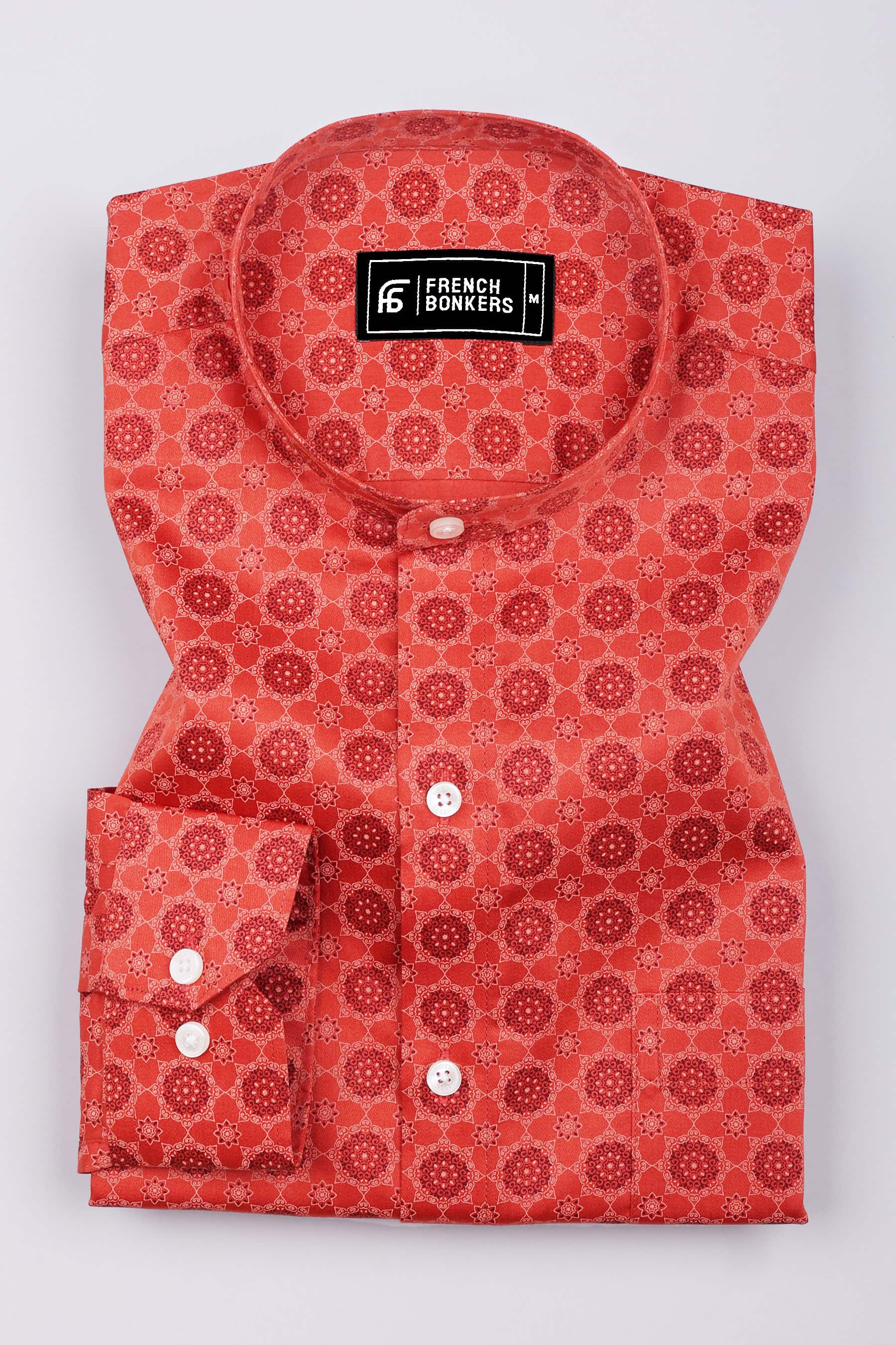 Rust Orange Mehndi Art Cotton Shirt