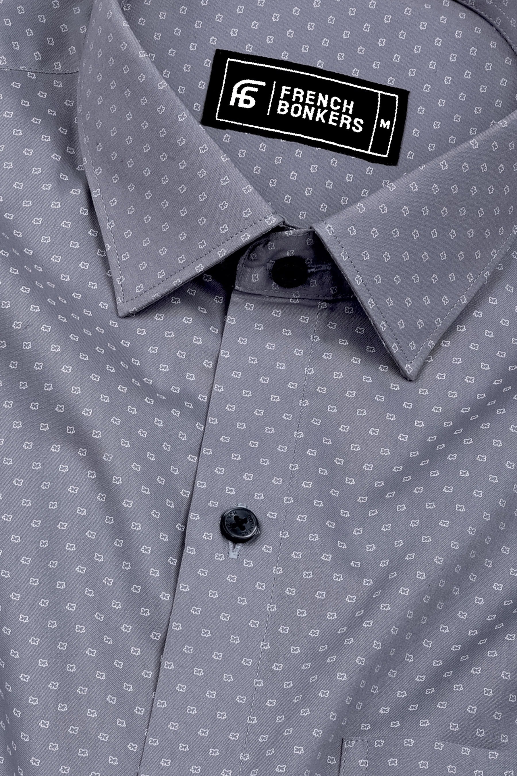 Flora Grey Micro Printed Cotton Shirt