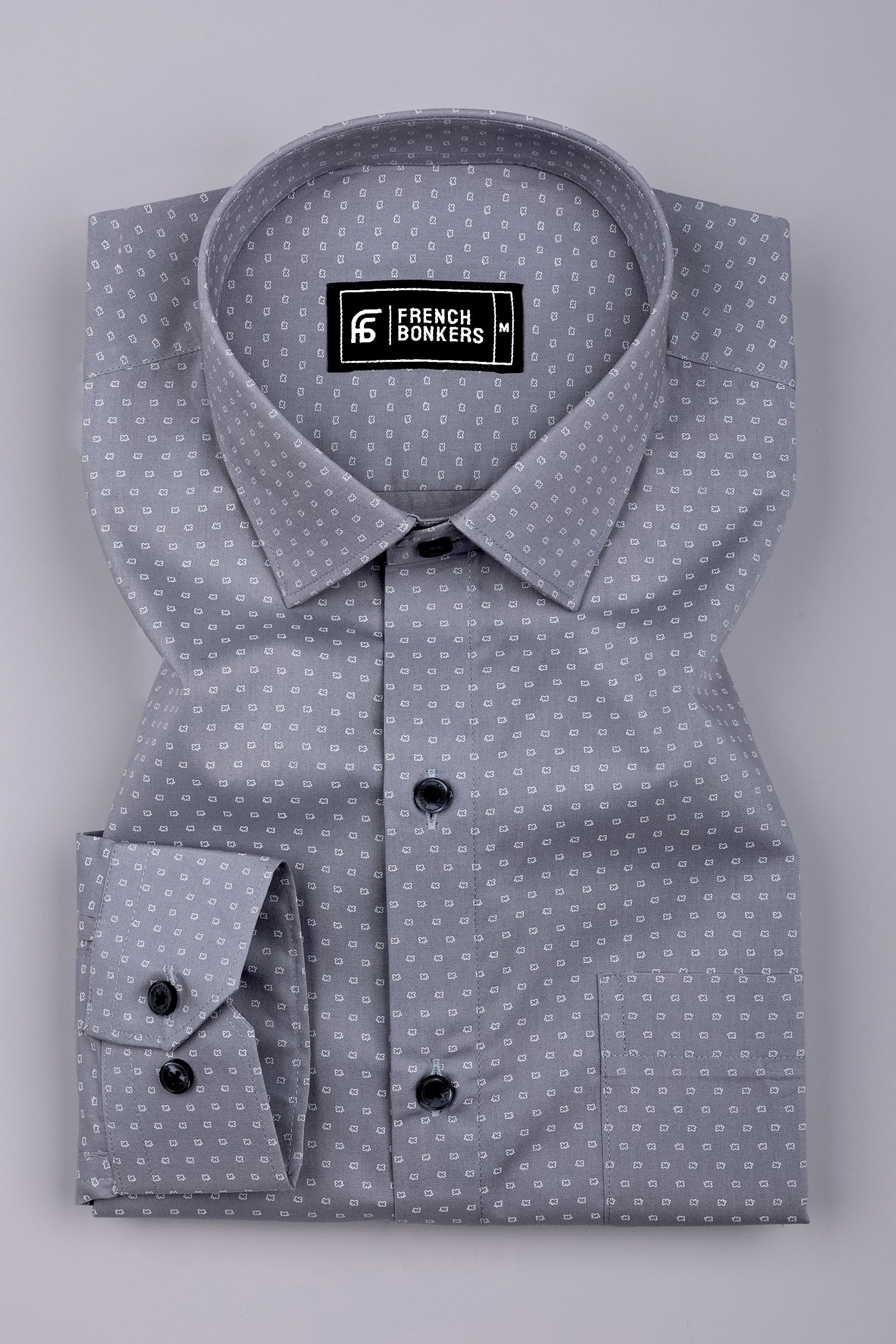 Flora Grey Micro Printed Cotton Shirt