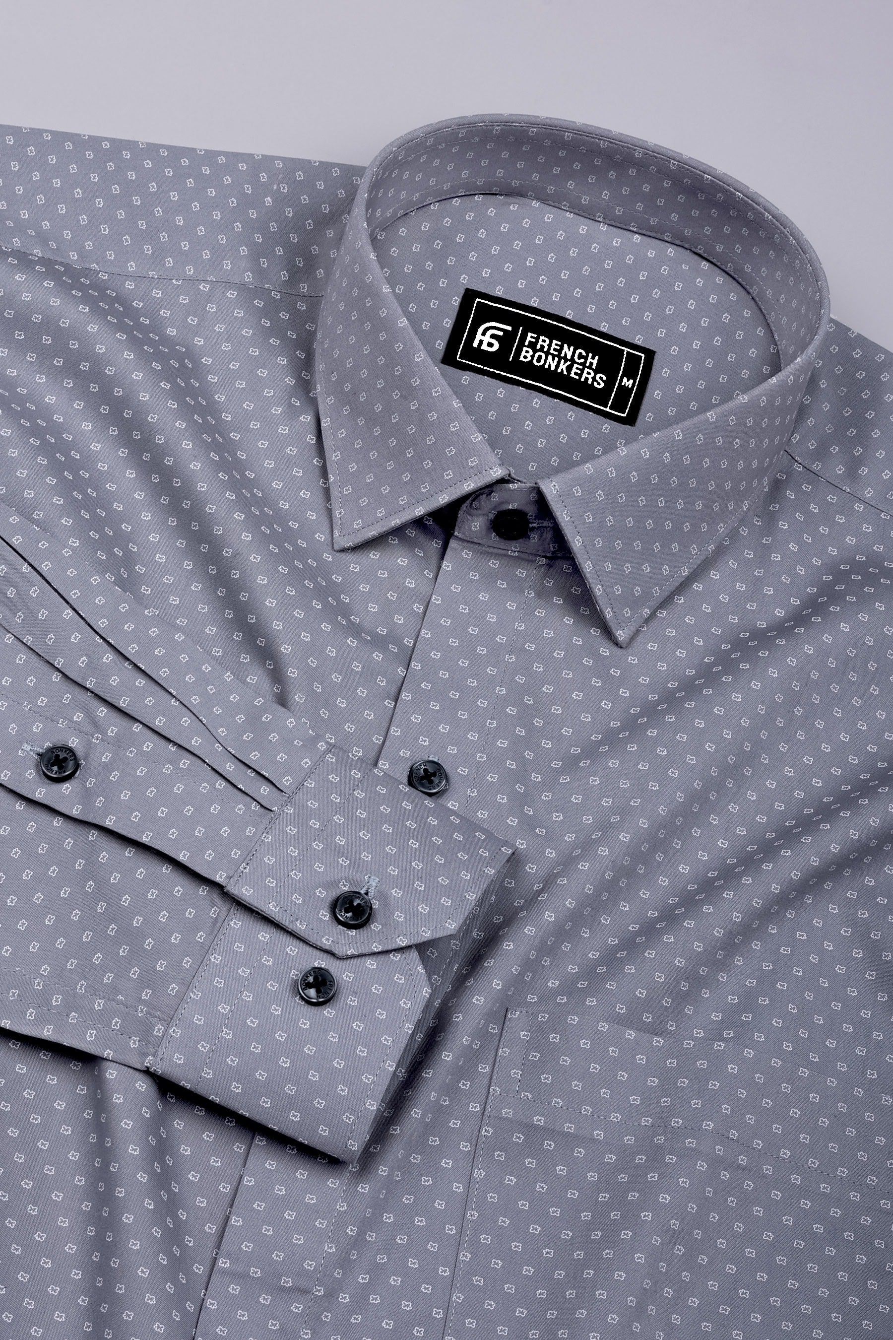 Flora Grey Micro Printed Cotton Shirt