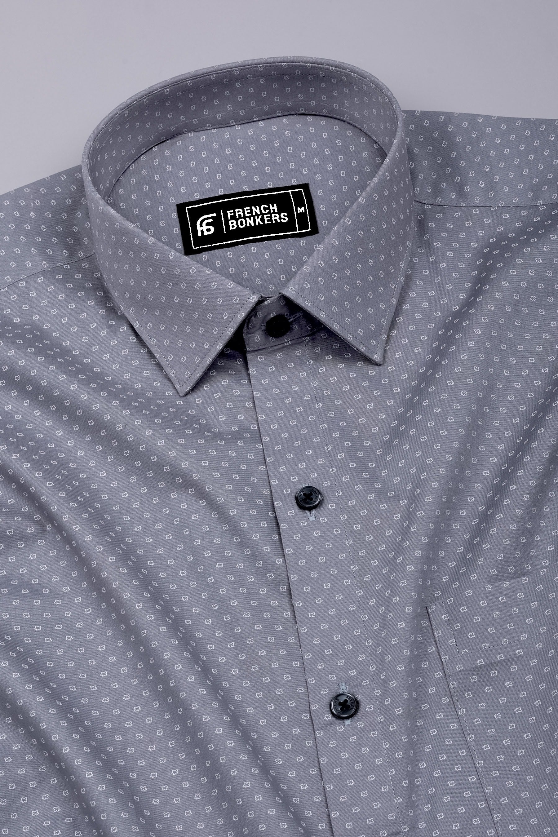 Flora Grey Micro Printed Cotton Shirt