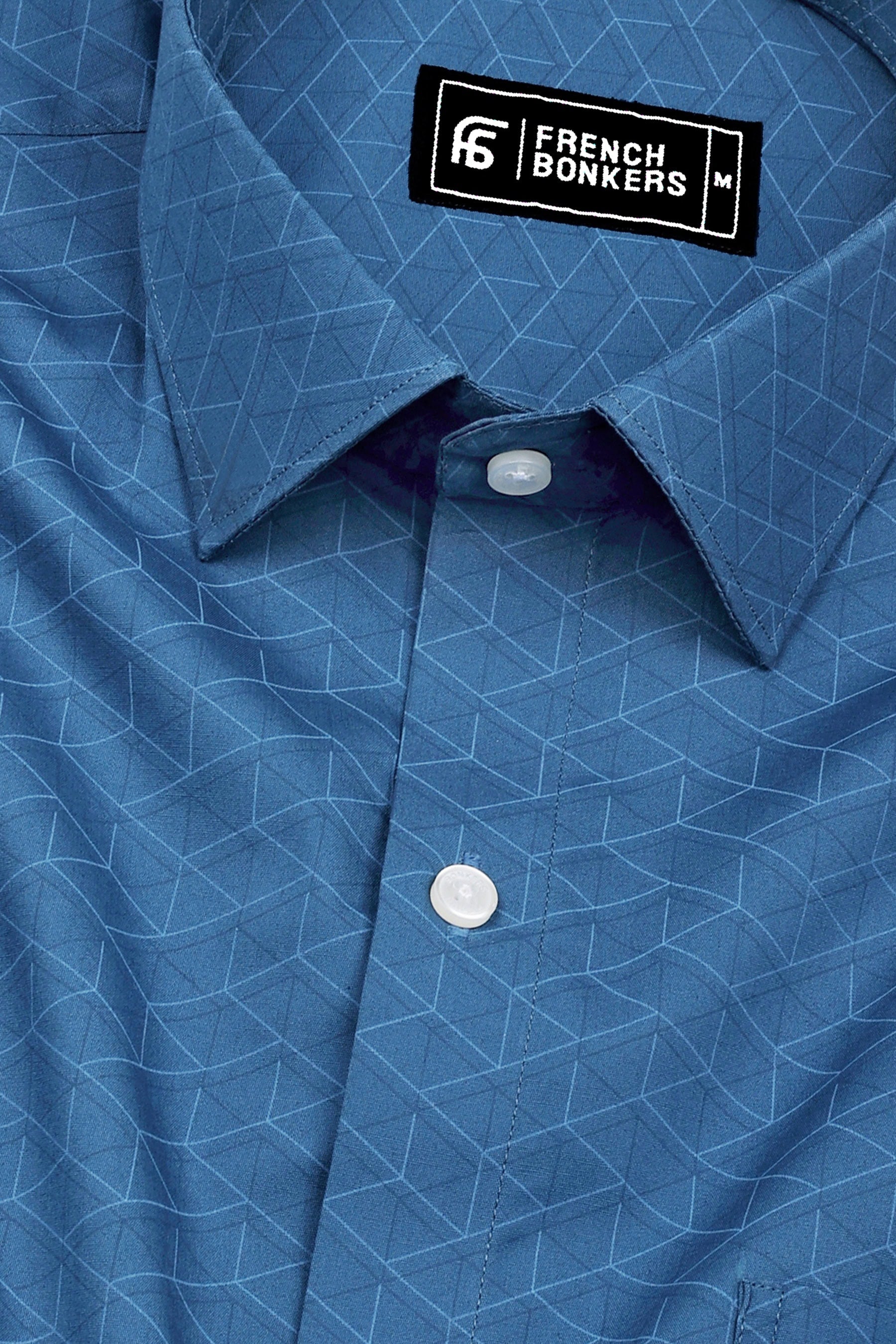 Ornix Navy Blue block printed Cotton Shirt