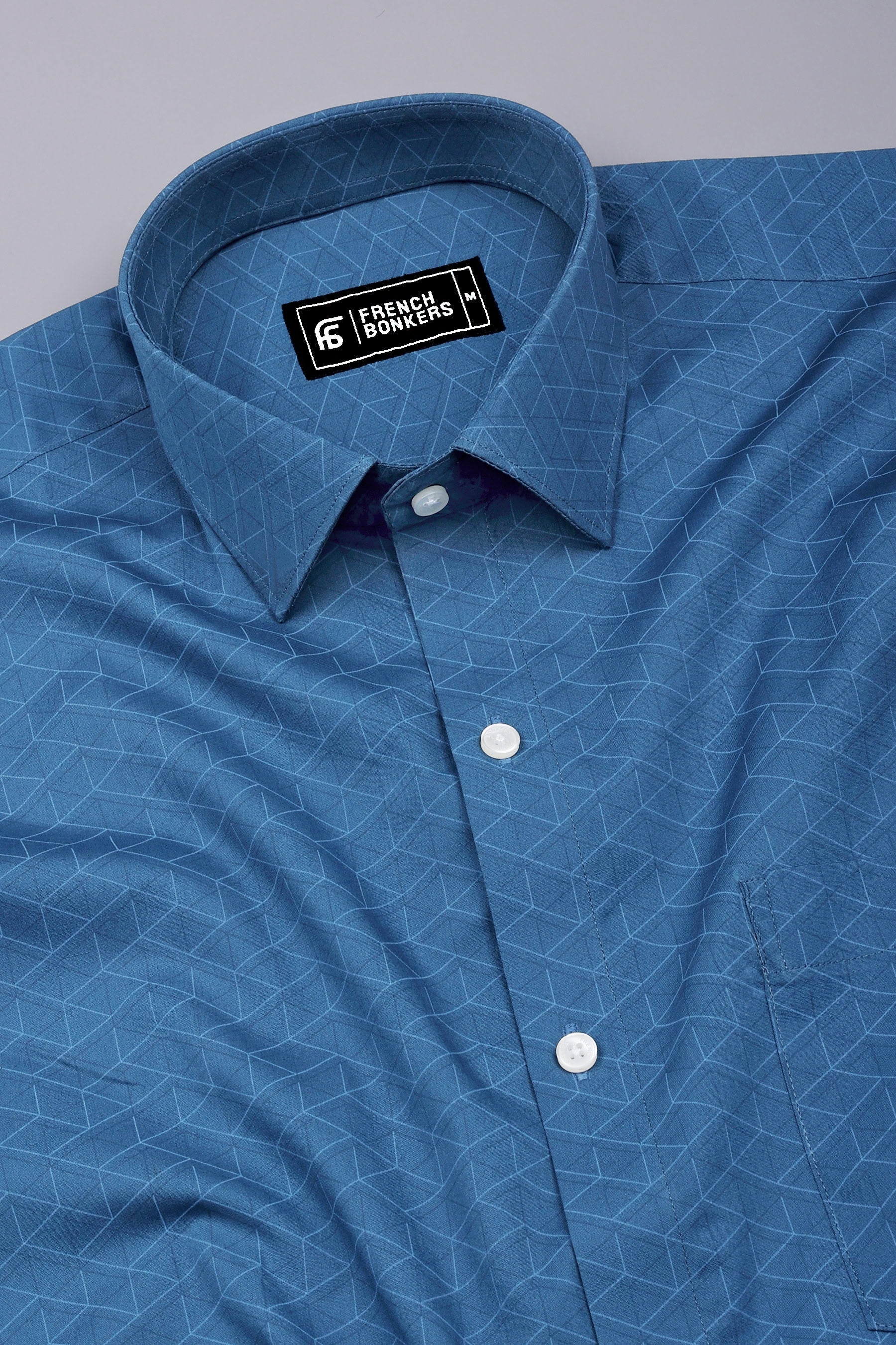 Ornix Navy Blue block printed Cotton Shirt