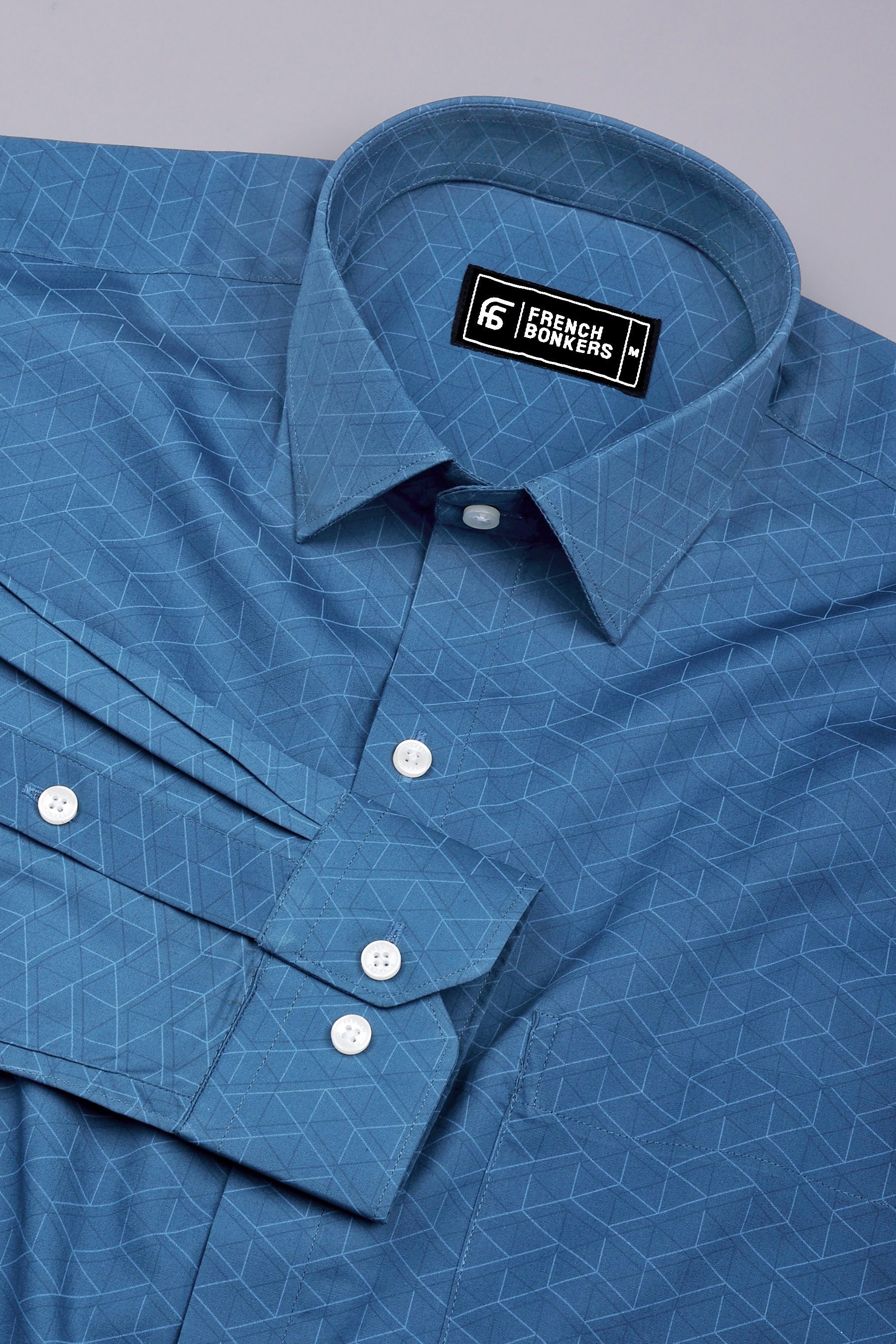 Ornix Navy Blue block printed Cotton Shirt