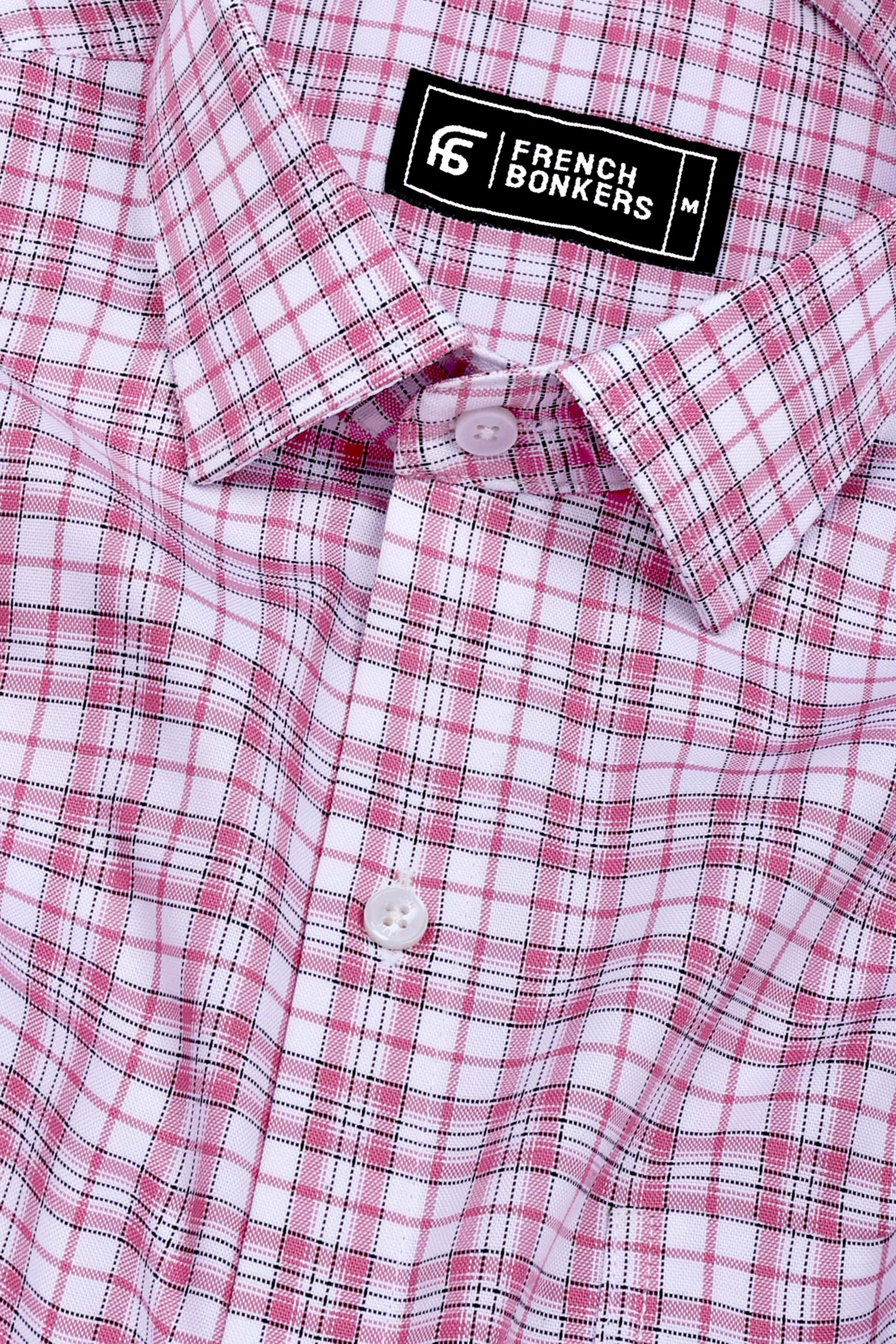 Omega Pink With White Check Oxford Cotton Shirt