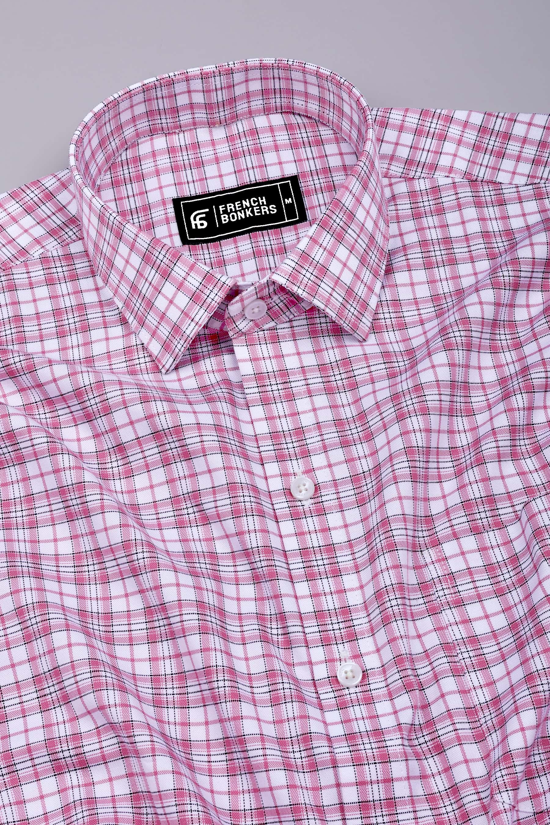 Omega Pink With White Check Oxford Cotton Shirt