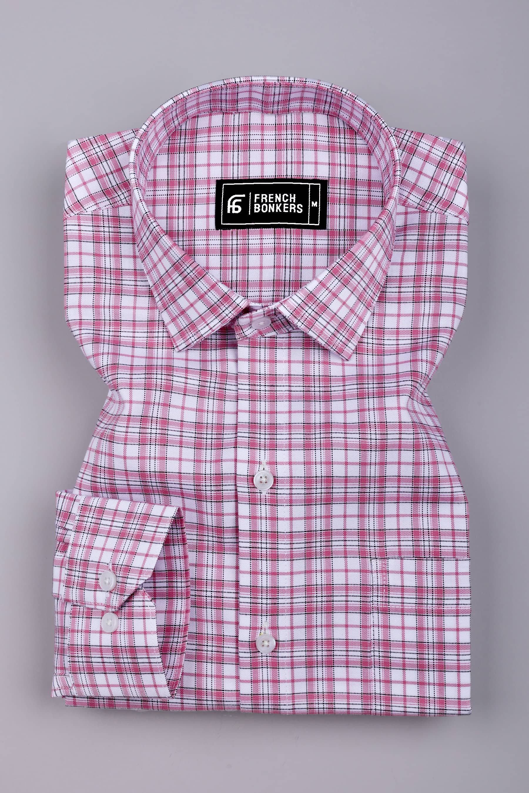 Omega Pink With White Check Oxford Cotton Shirt