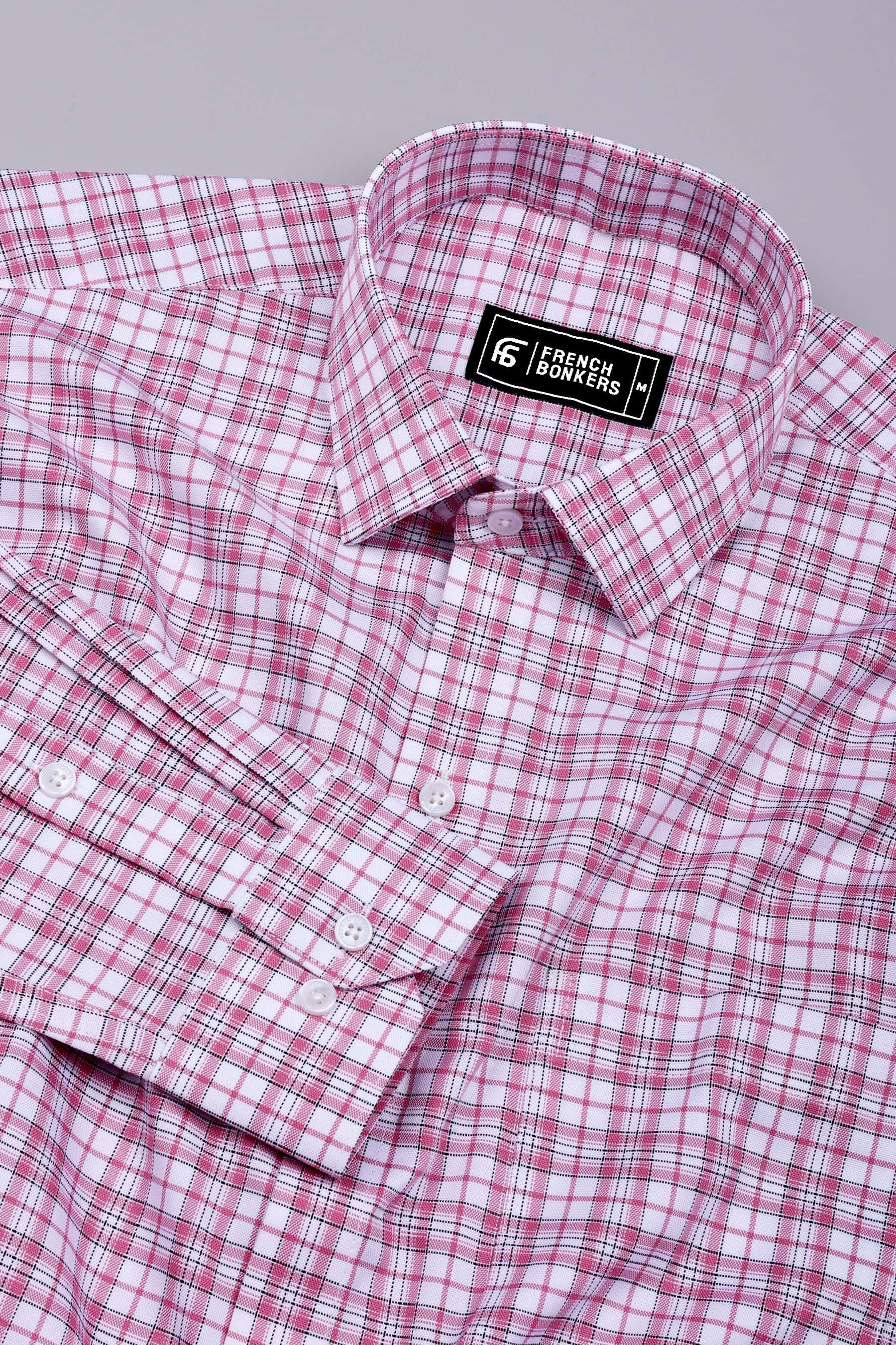 Omega Pink With White Check Oxford Cotton Shirt