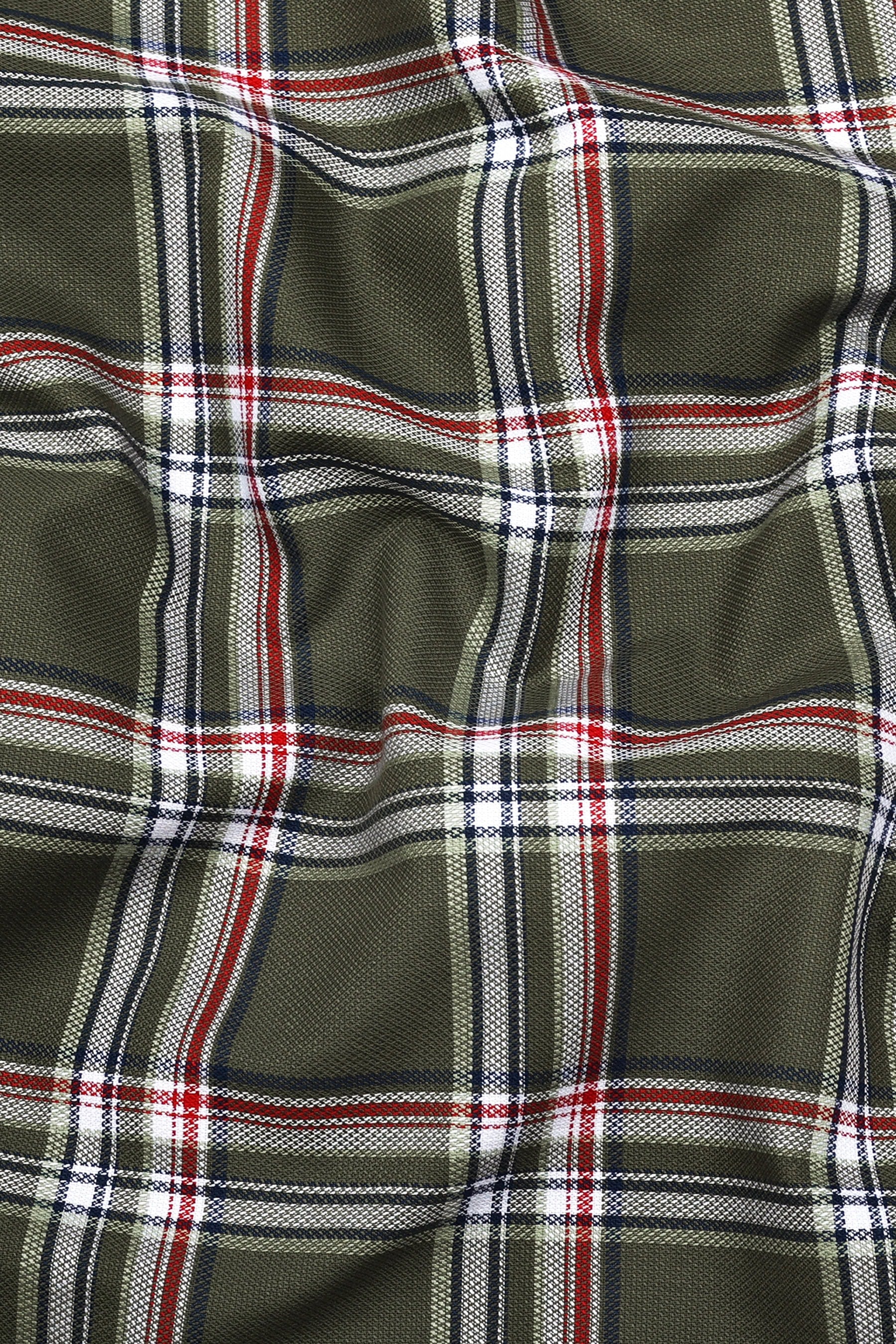 Hunter Green With Red Check Dobby Cotton Shirt