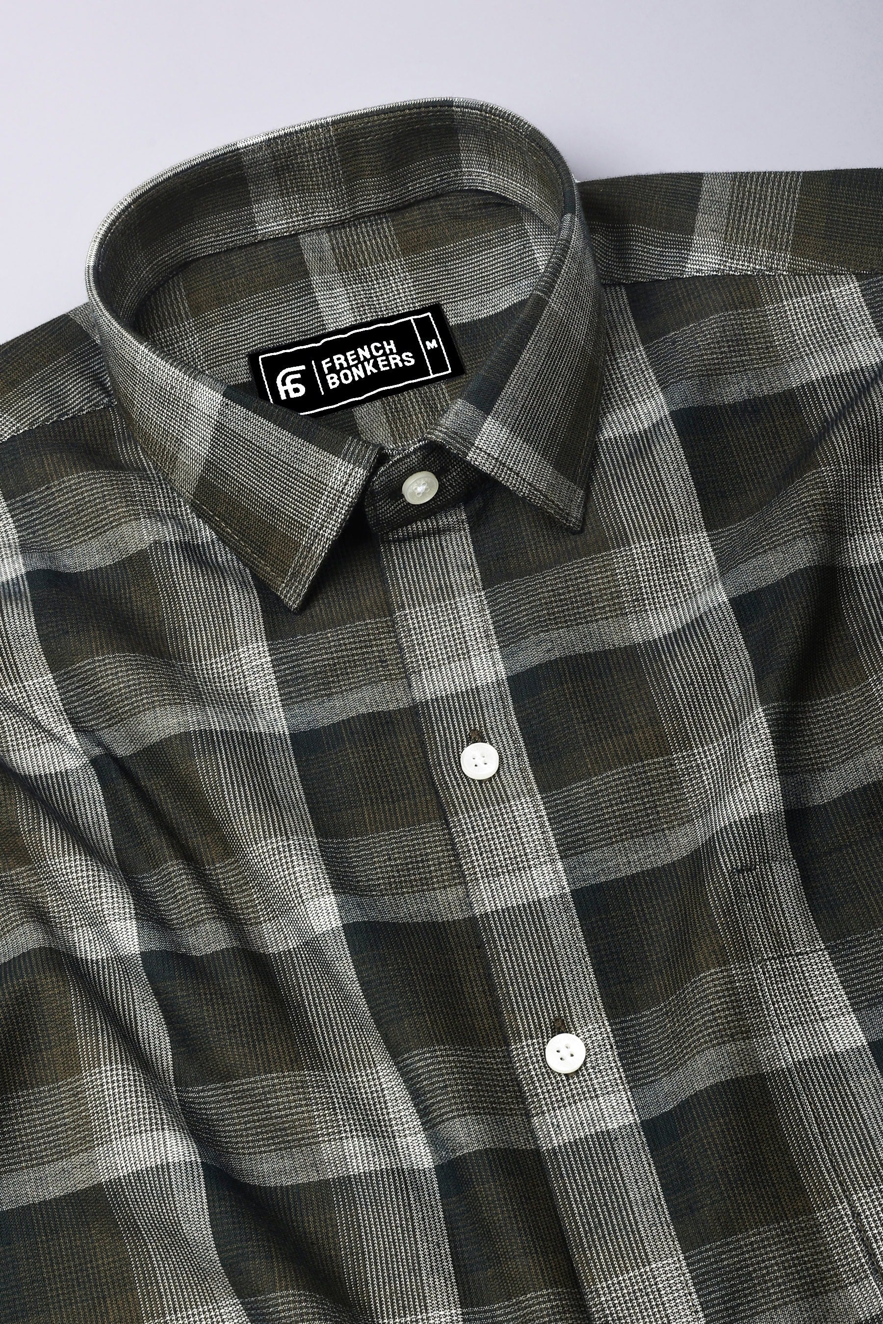 Zimma Green With White Check Corduroy Cotton Shirt